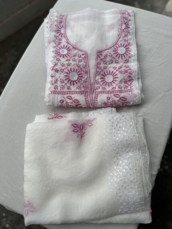 Noor Organza Applique Chikankari kurta and dupatta set  with fine lucknowi chikankari - Image 2