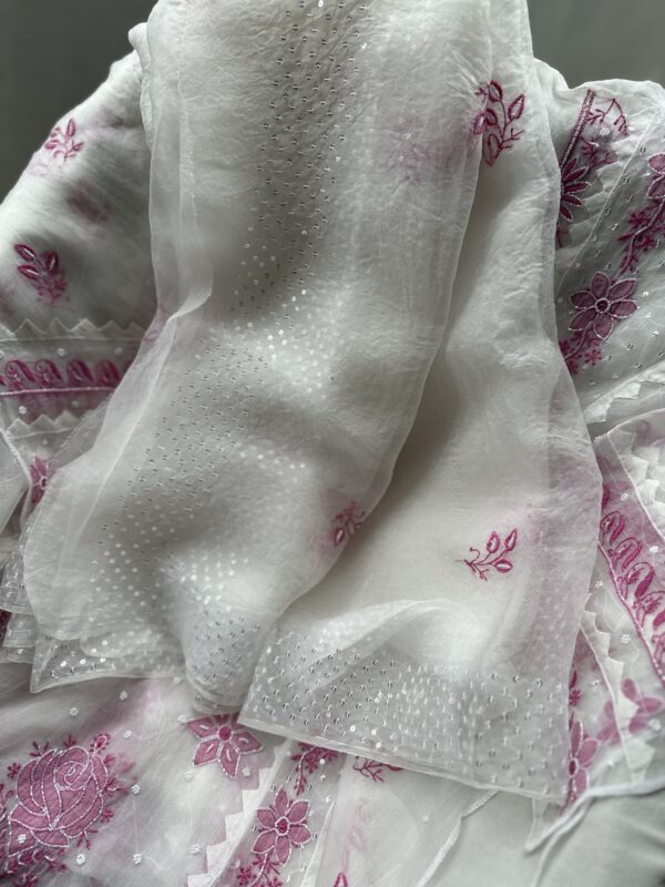 Noor Organza Applique Chikankari kurta and dupatta set  with fine lucknowi chikankari - Image 8