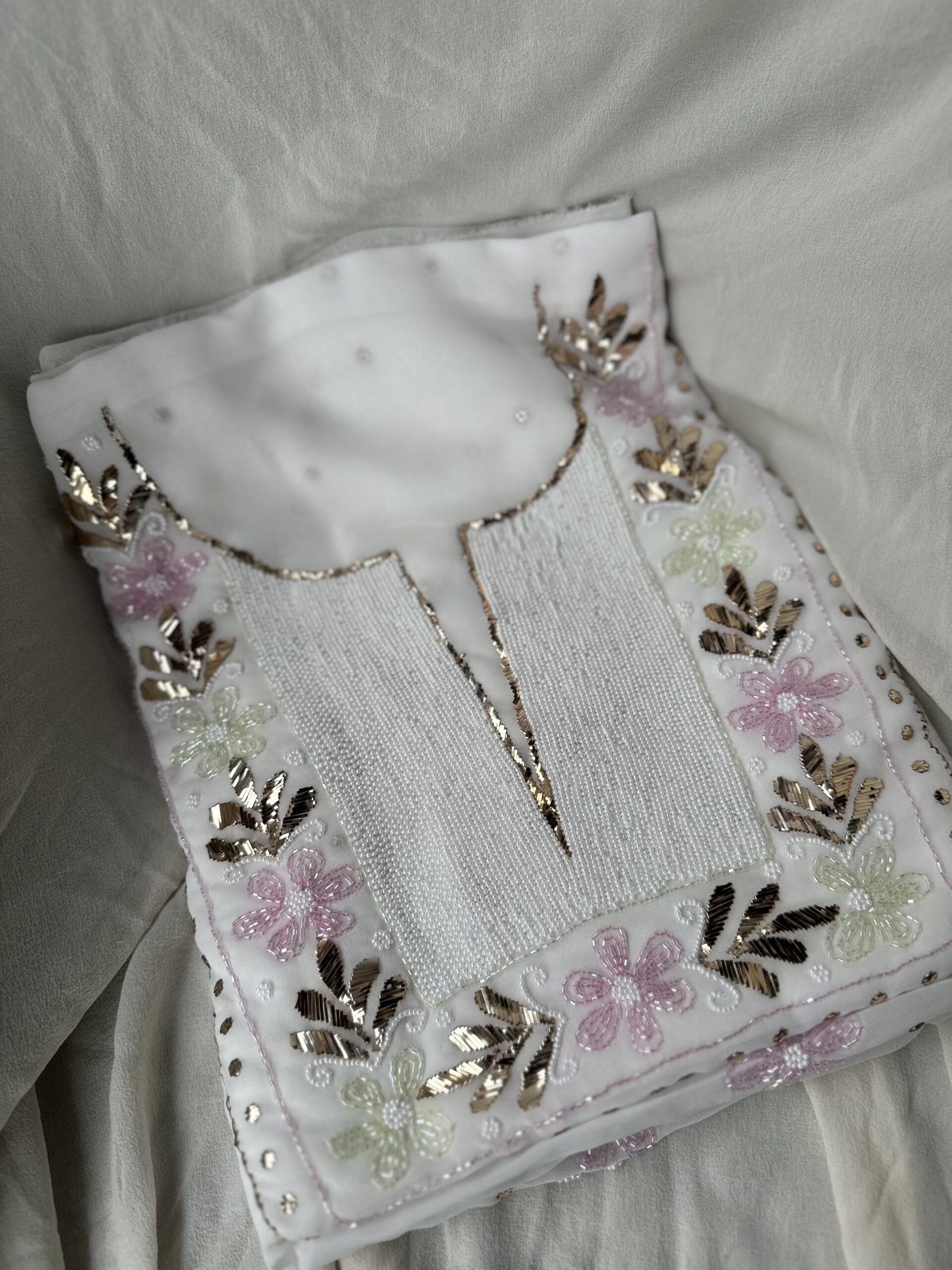 Viscose Georgette Unstitched Kurta and dupatta set with beads and pearls work - Image 3