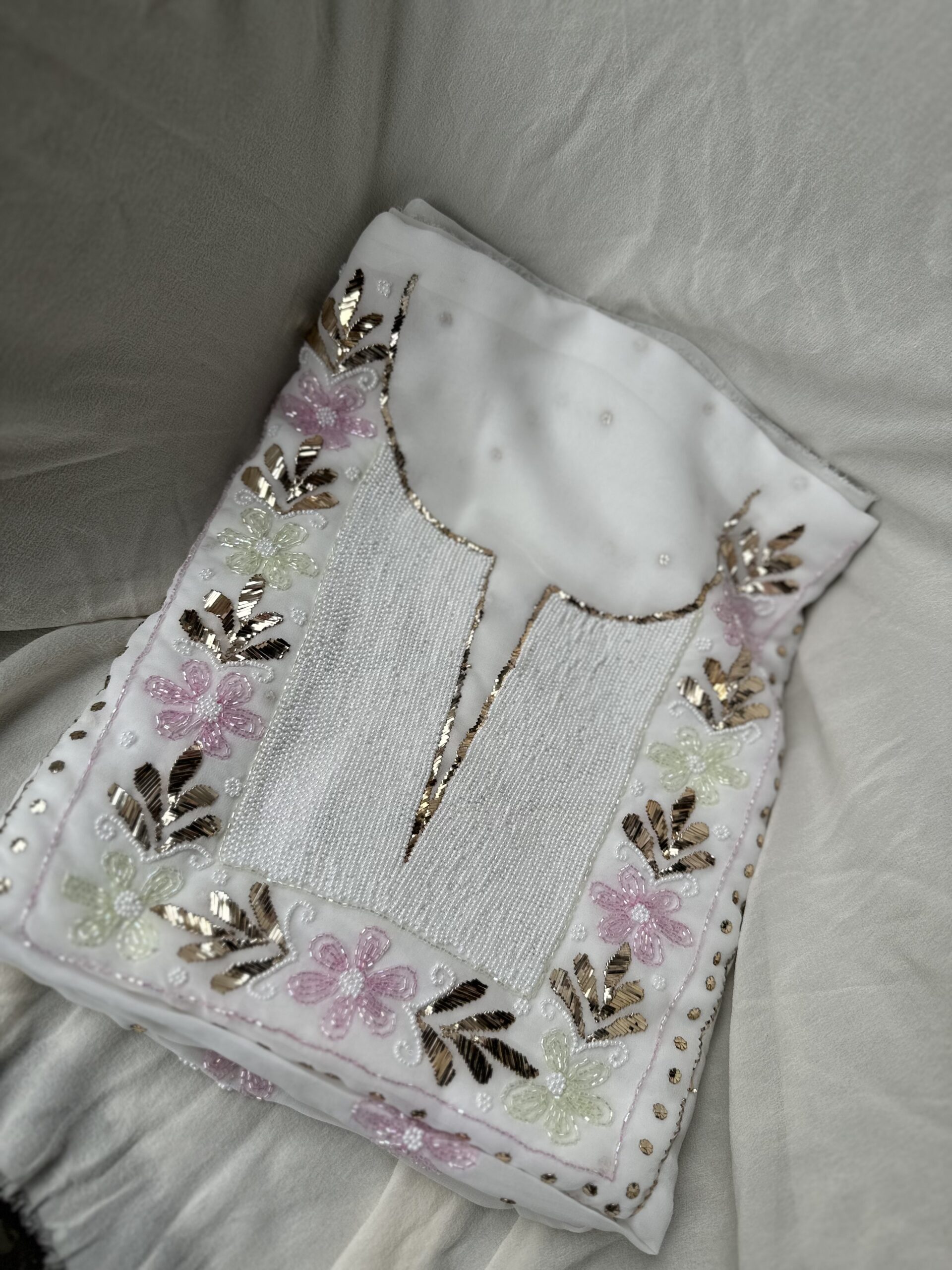 Viscose Georgette Unstitched Kurta and dupatta set with beads and pearls work - Image 6