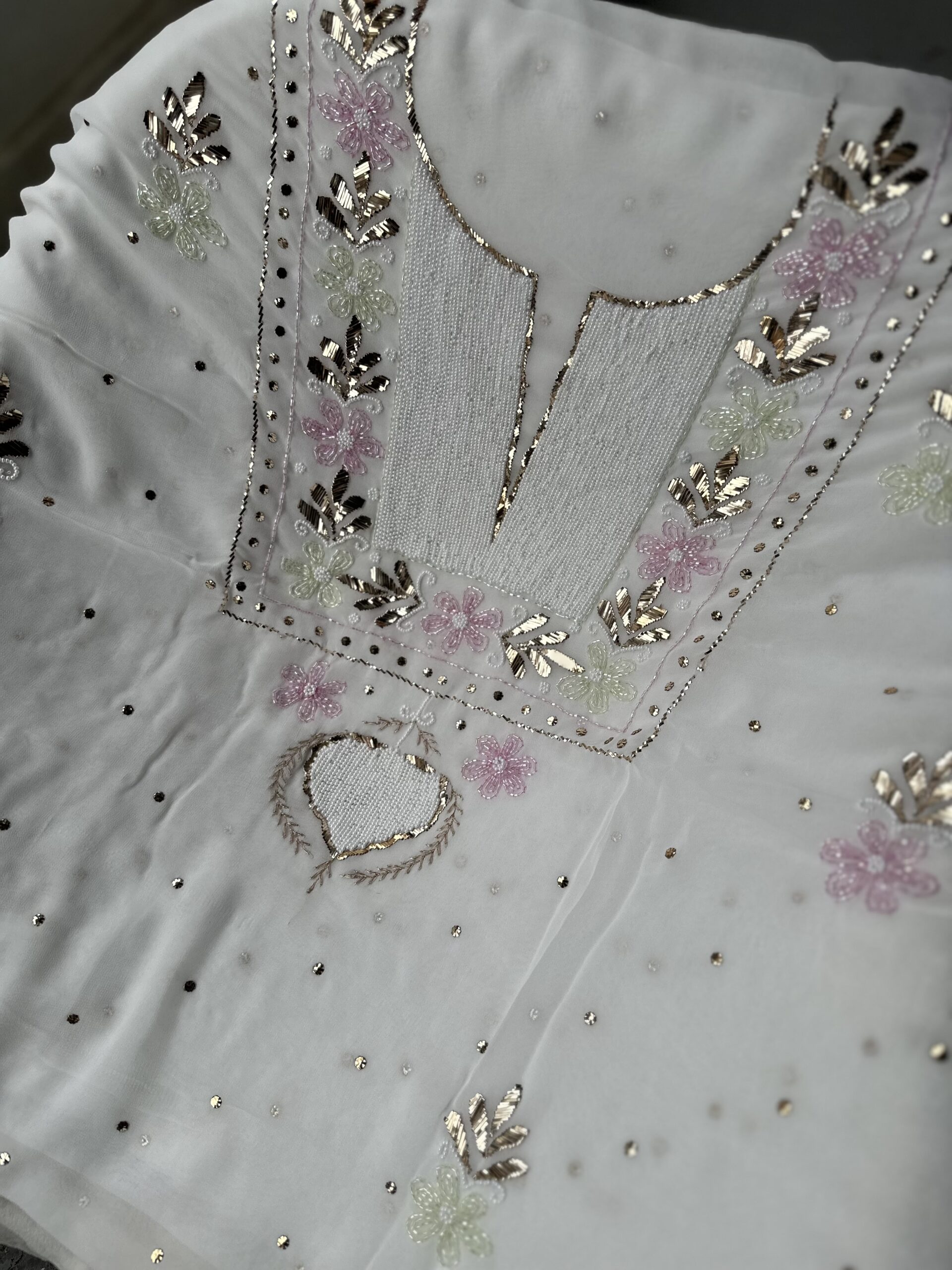 Viscose Georgette Unstitched Kurta and dupatta set with beads and pearls work - Image 4