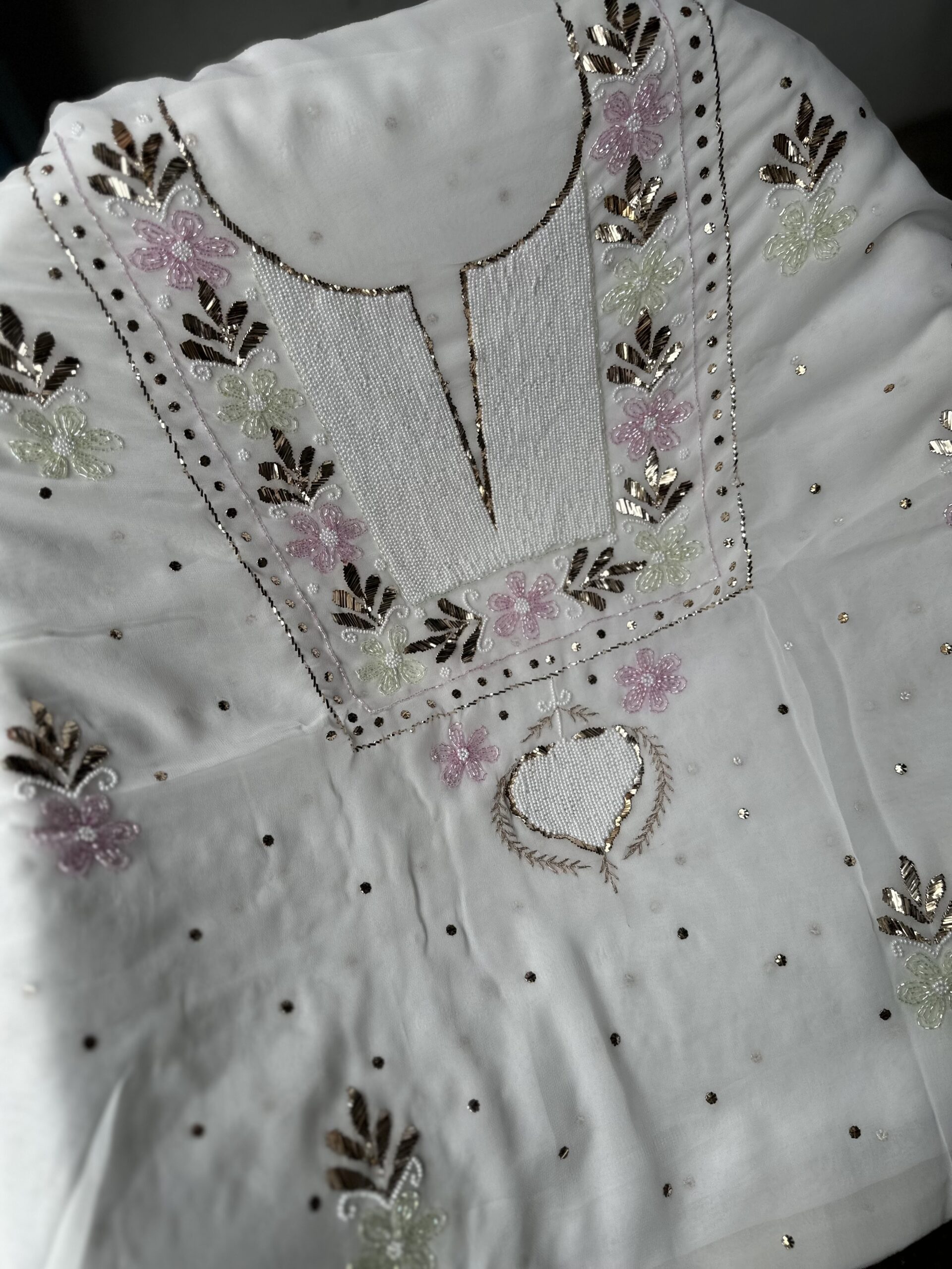 Viscose Georgette Unstitched Kurta and dupatta set with beads and pearls work - Image 5