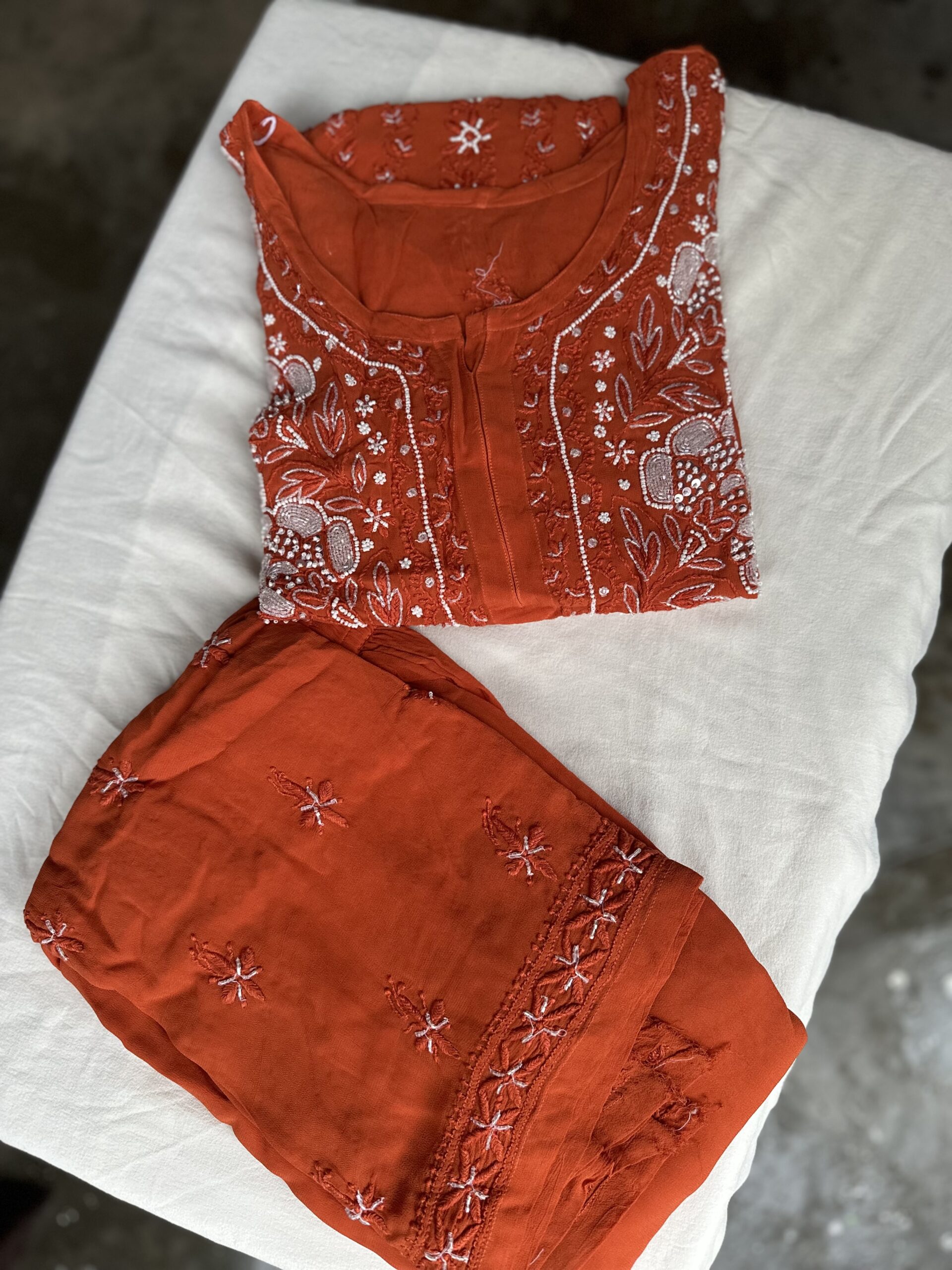 Viscose Georgette Chikankari Plazzo set With Fine Lucknowi chikankari beads and Pearls work