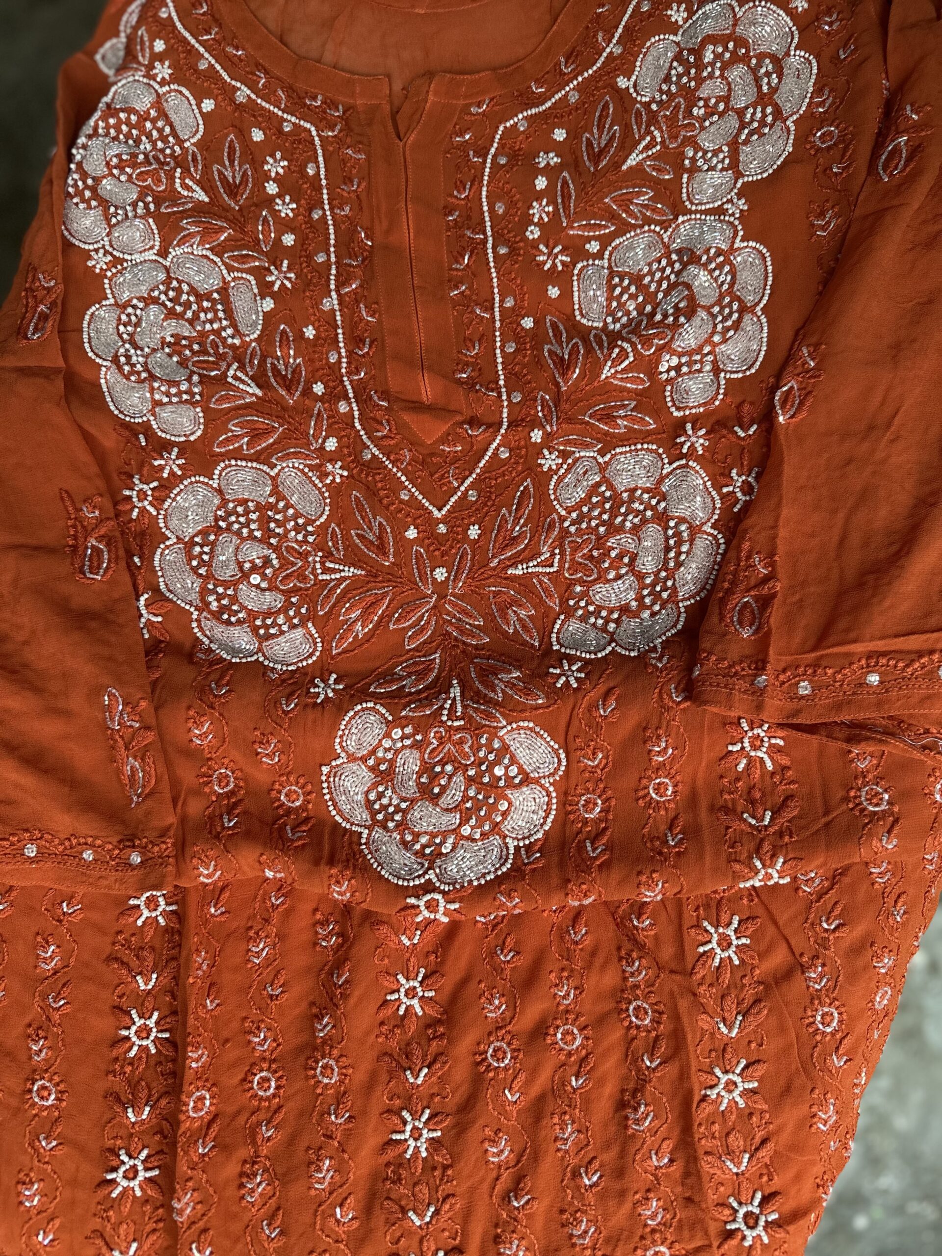 Viscose Georgette Chikankari Plazzo set With Fine Lucknowi chikankari beads and Pearls work - Image 3