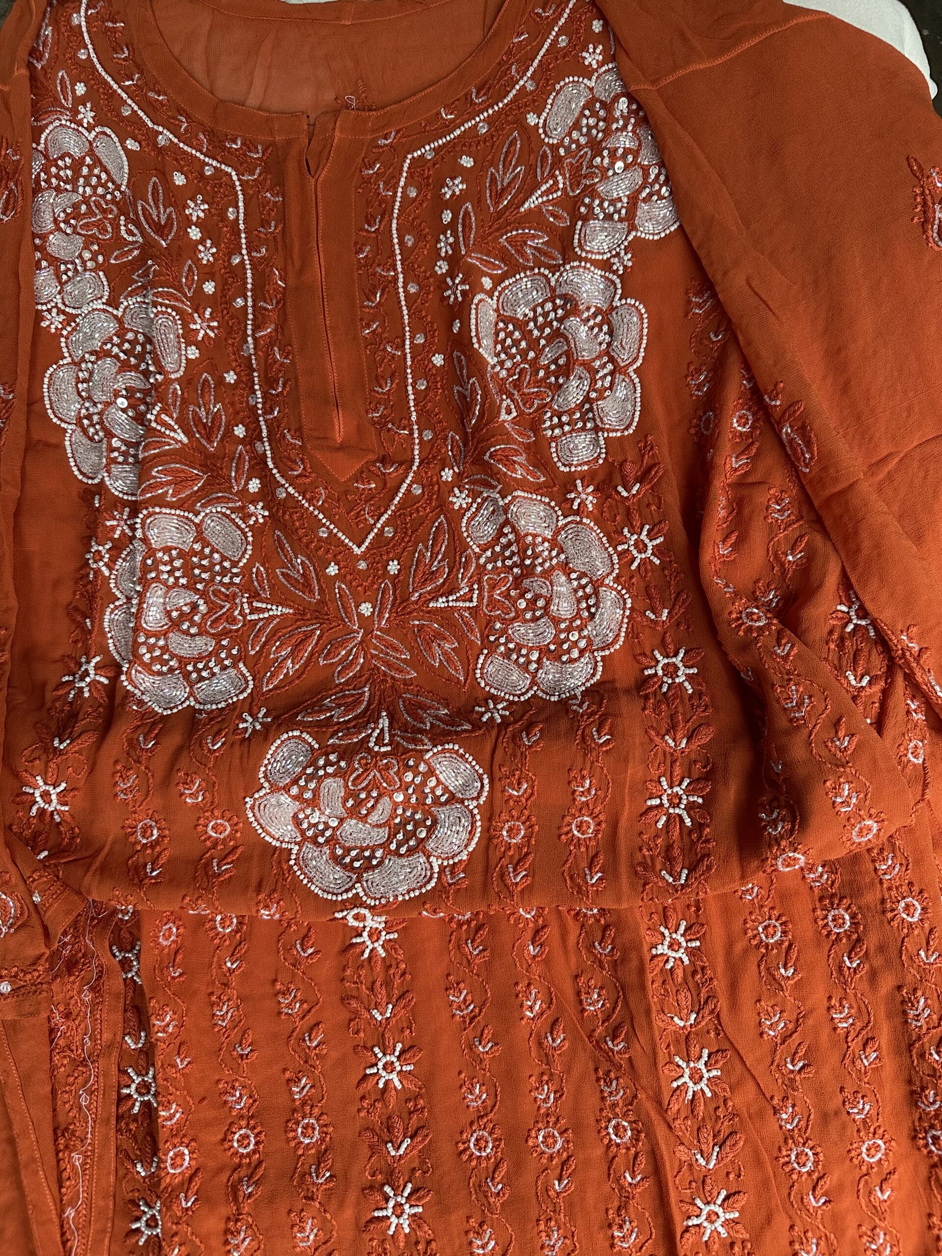 Viscose Georgette Chikankari Plazzo set With Fine Lucknowi chikankari beads and Pearls work - Image 5