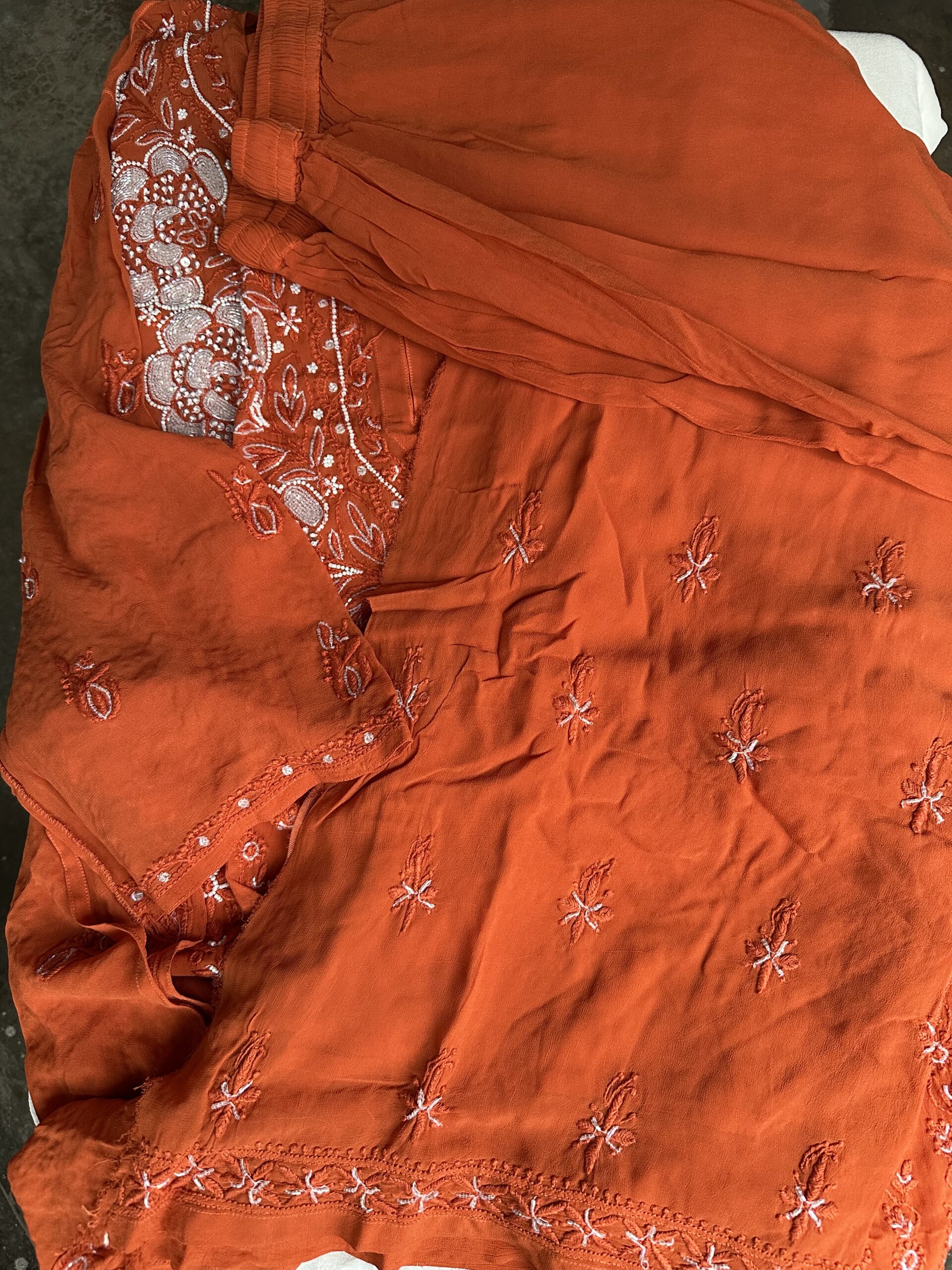 Viscose Georgette Chikankari Plazzo set With Fine Lucknowi chikankari beads and Pearls work - Image 6