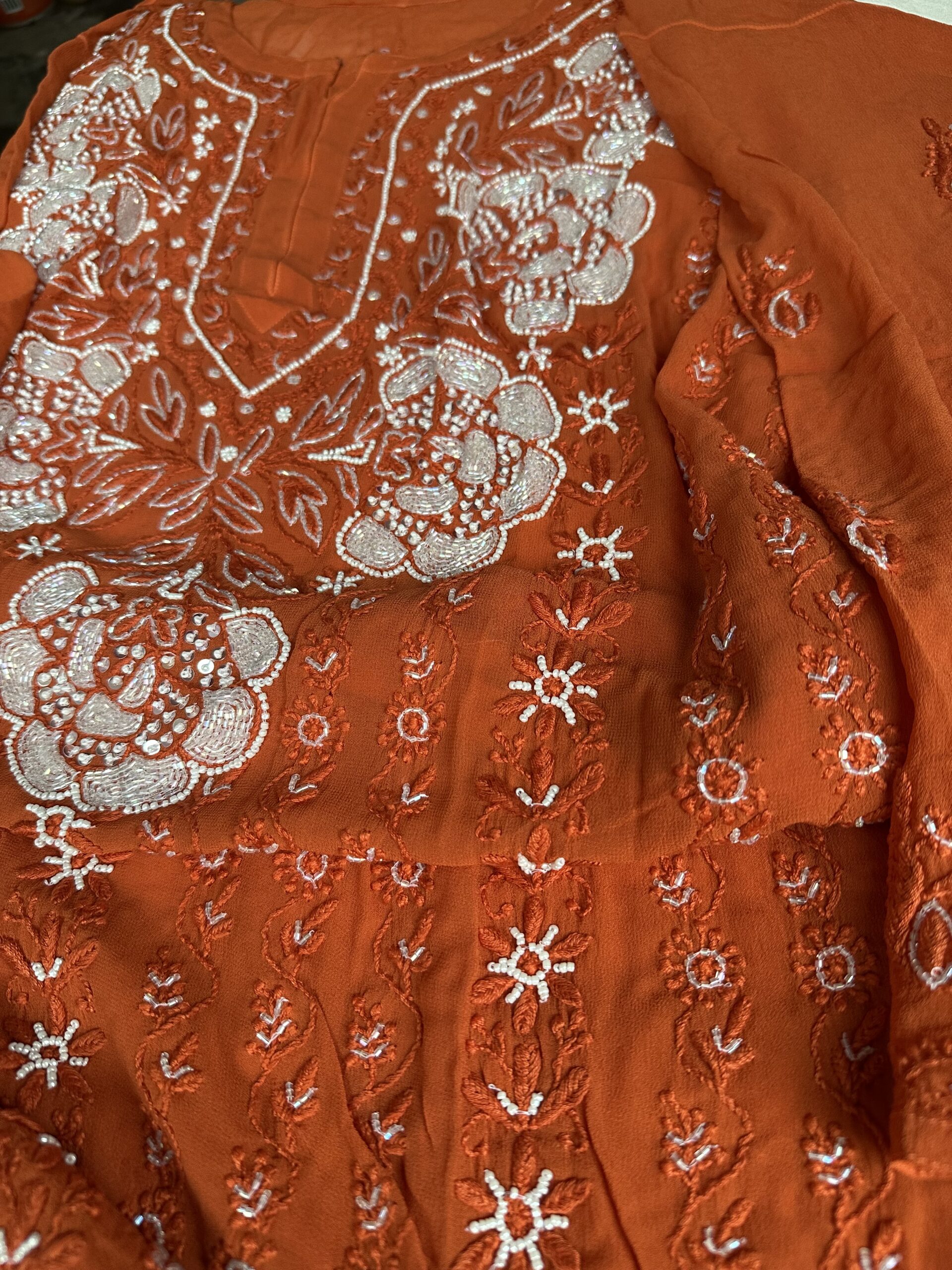 Viscose Georgette Chikankari Plazzo set With Fine Lucknowi chikankari beads and Pearls work - Image 7