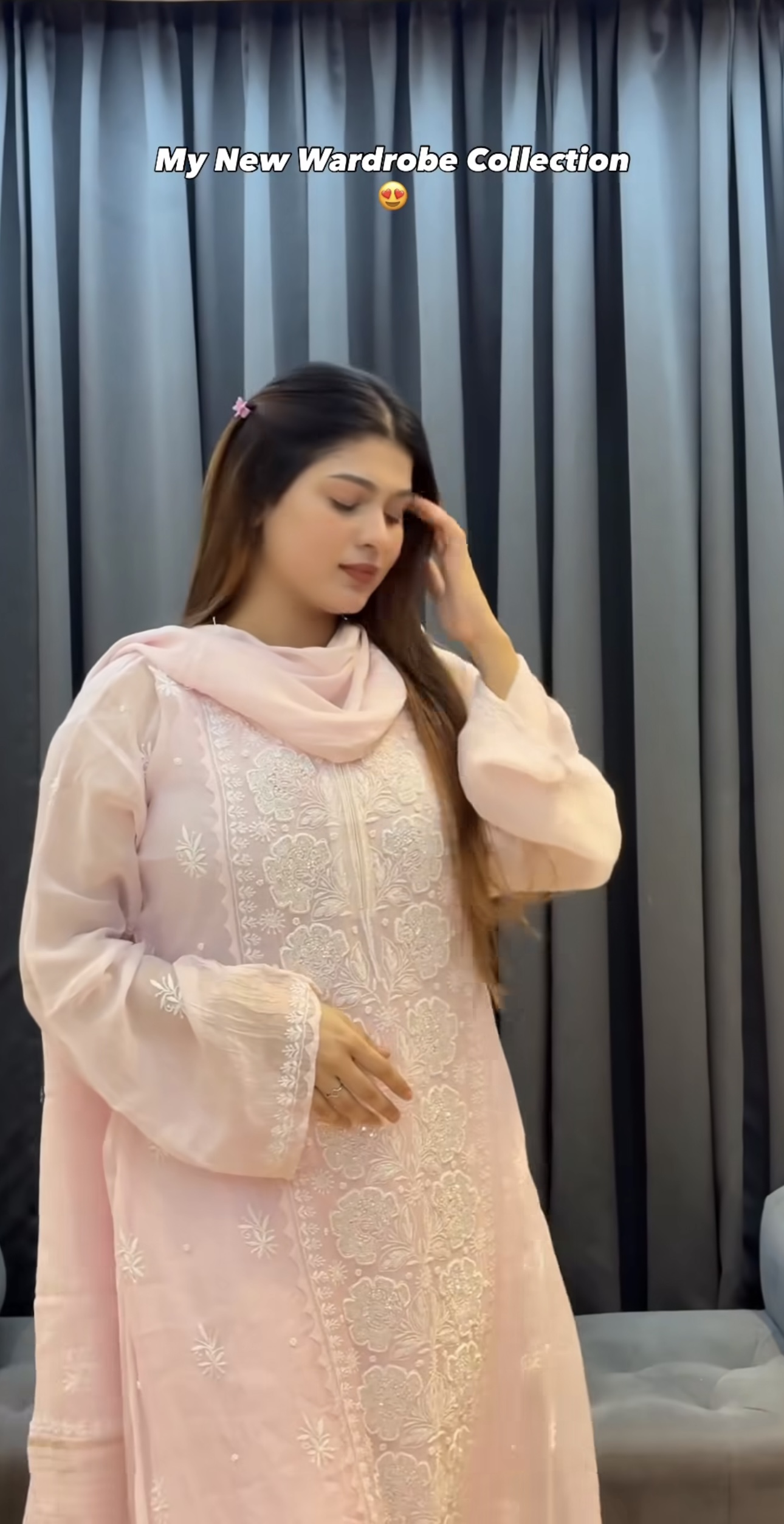 Ayesha Abresh Khan Baby Pink MUL CHANDERI KURTA AND DUPATTA With Fine Lucknowi Chikankari and Beads work - Image 2