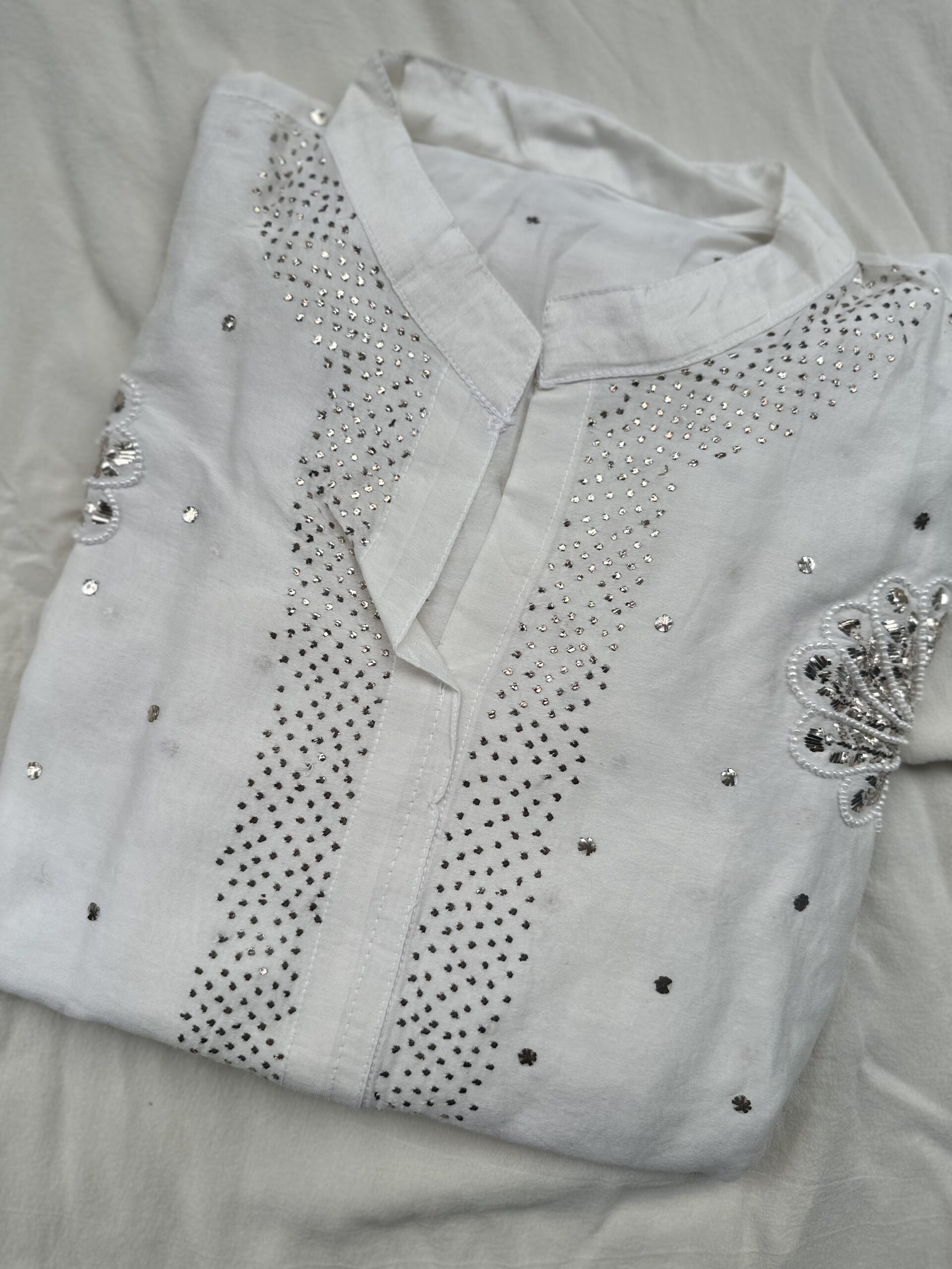 Peacock Chanderi Co Ord Set With Dazzling Mukaish Pearls and Beads work - Image 4