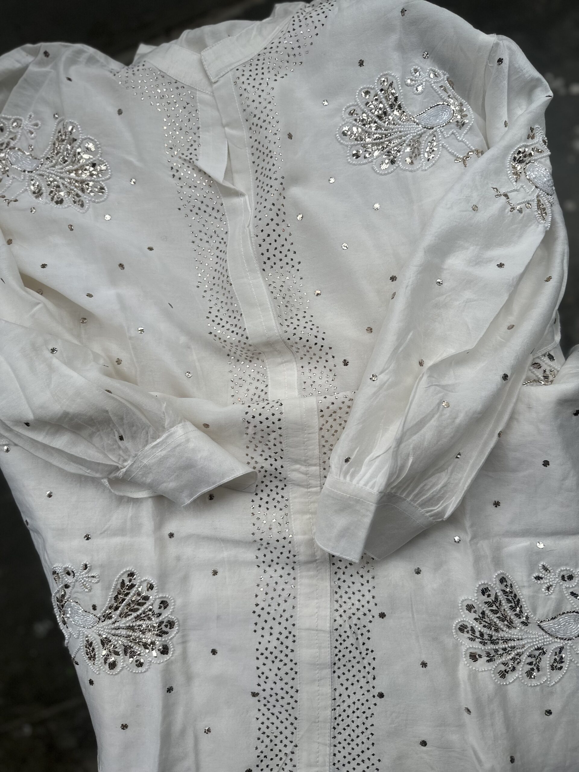 Peacock Chanderi Co Ord Set With Dazzling Mukaish Pearls and Beads work - Image 7