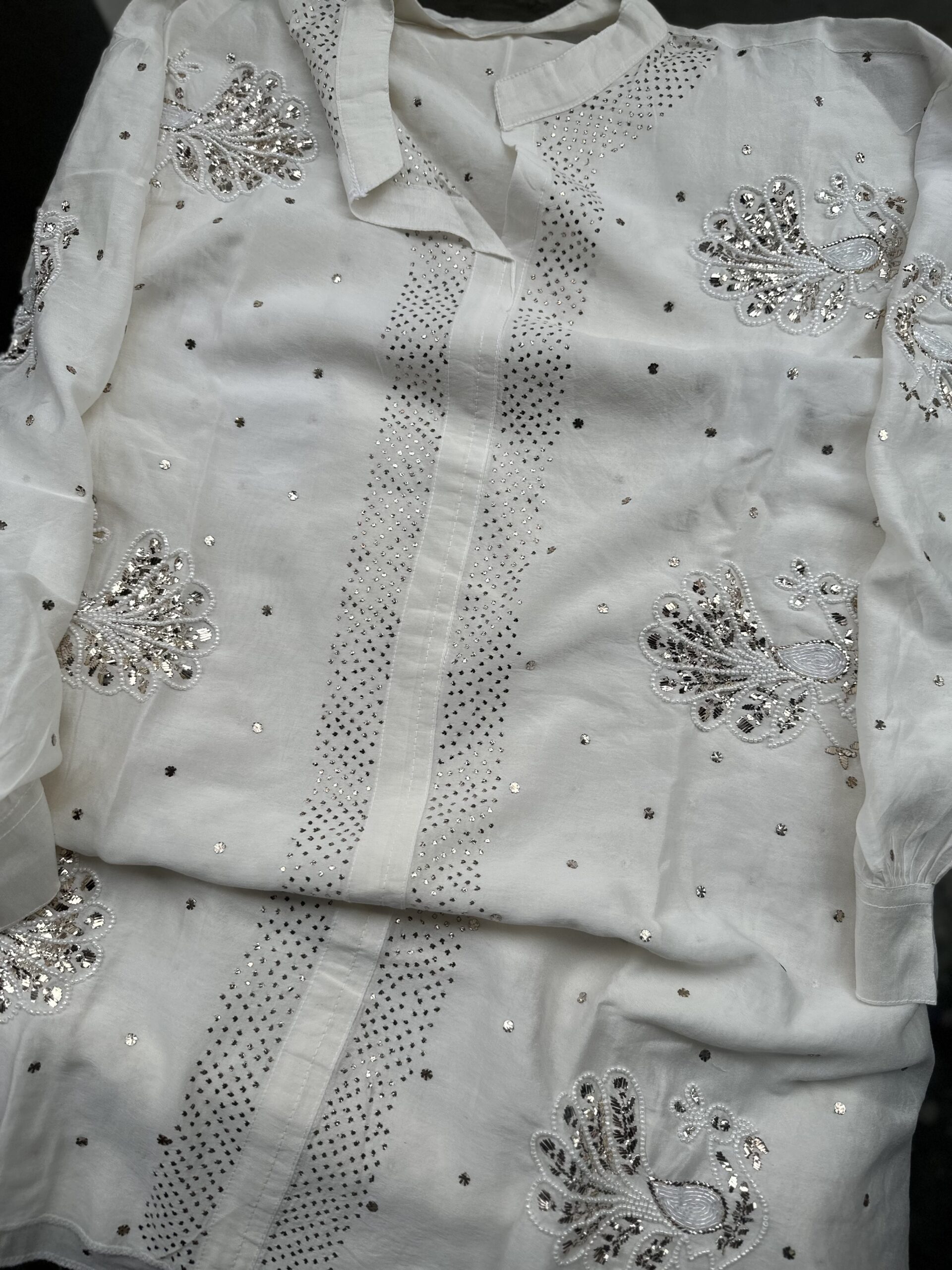 Peacock Chanderi Co Ord Set With Dazzling Mukaish Pearls and Beads work - Image 3