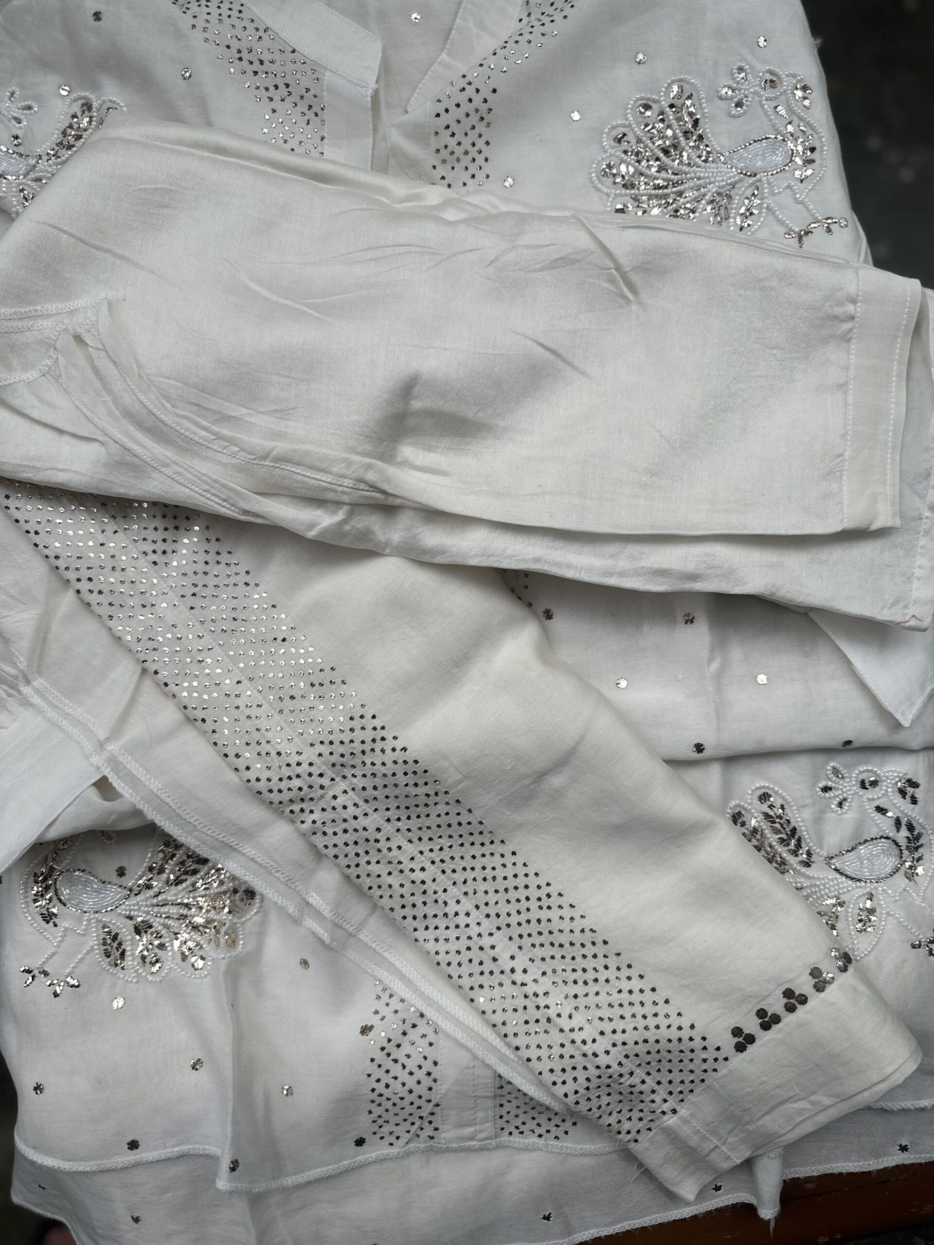 Peacock Chanderi Co Ord Set With Dazzling Mukaish Pearls and Beads work - Image 5