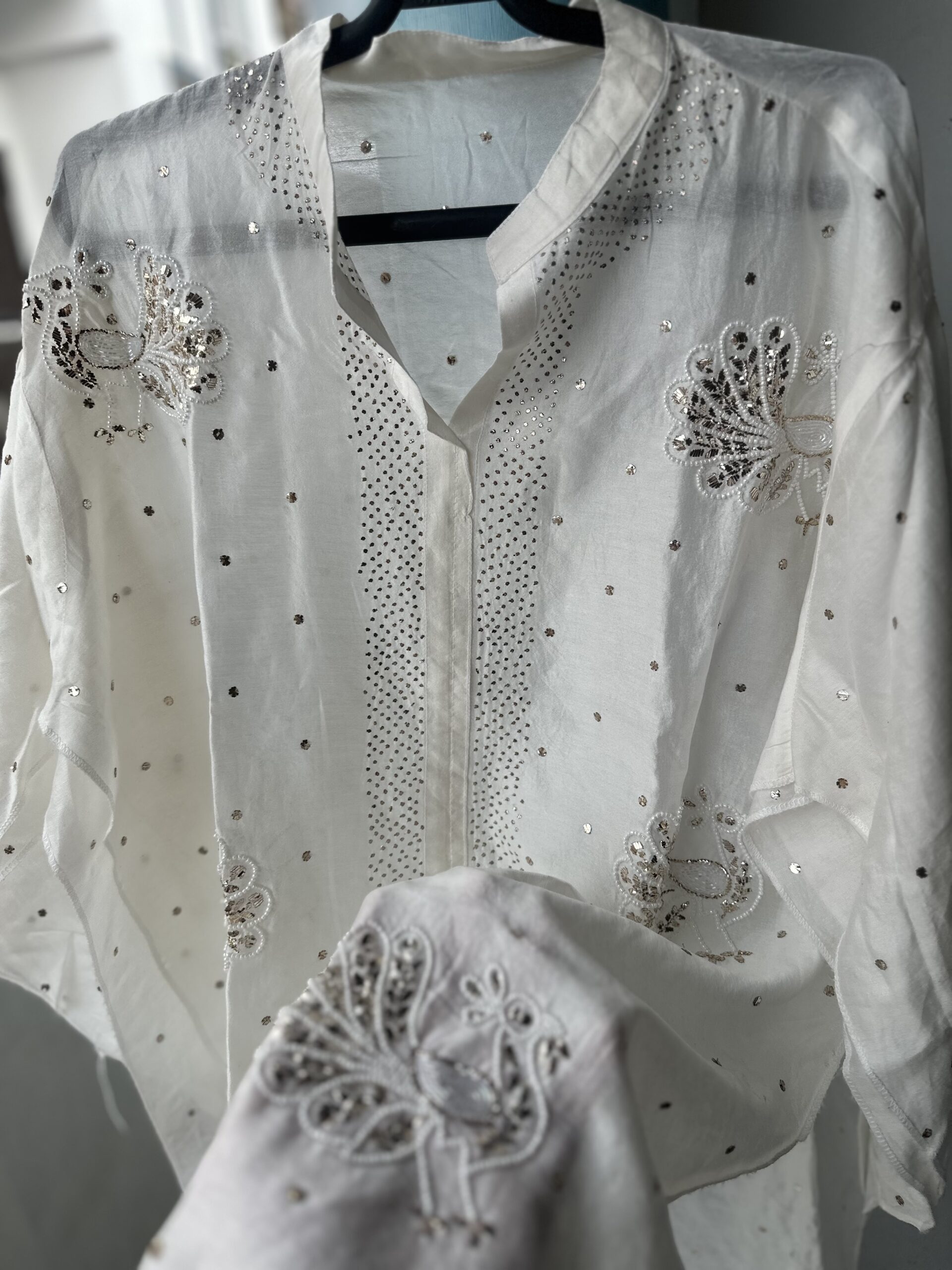 Peacock Chanderi Co Ord Set With Dazzling Mukaish Pearls and Beads work