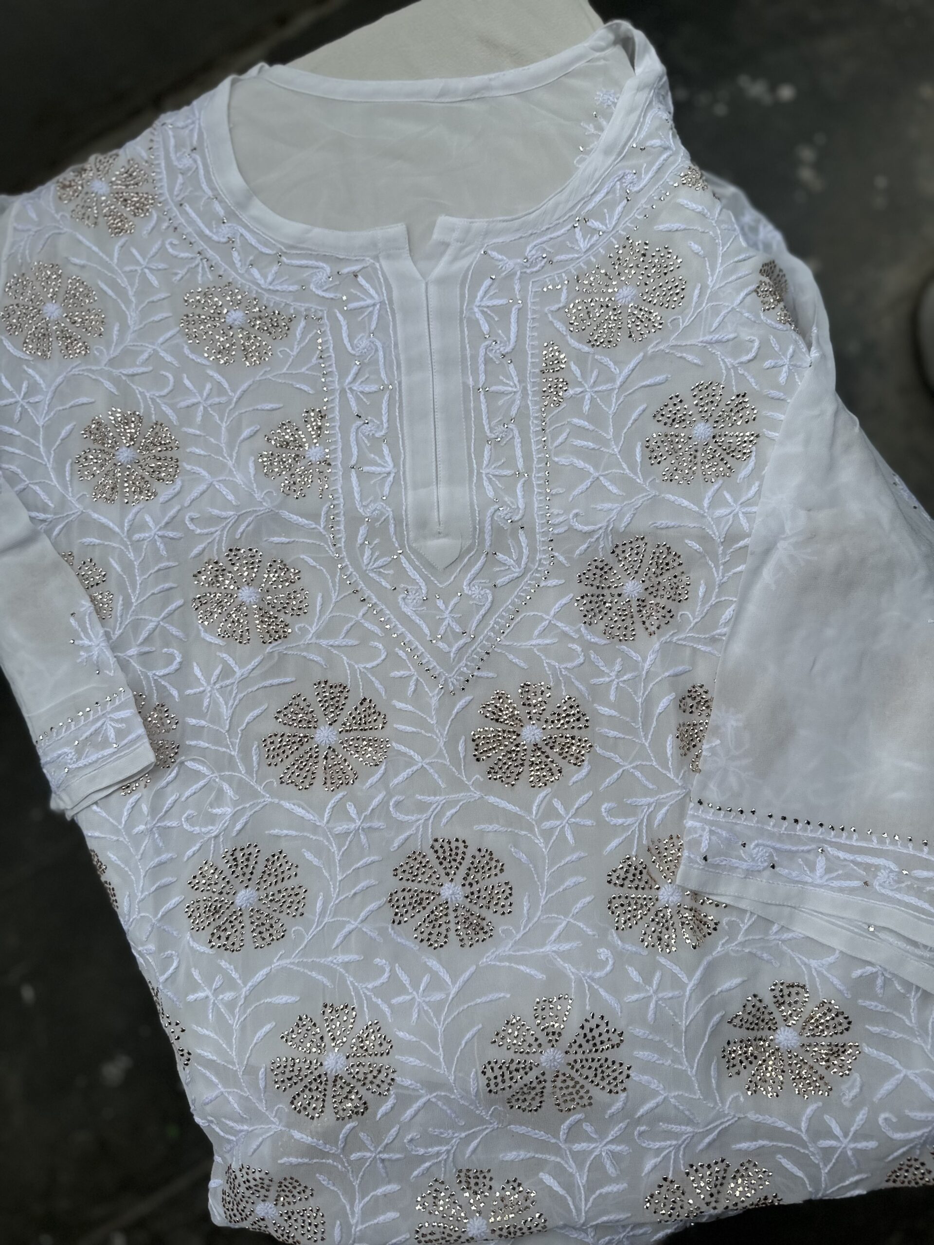 Viscose Chikankari Plazzo set with Fine Lucknowi Chikankari with All Over Mukaish Work - Image 4