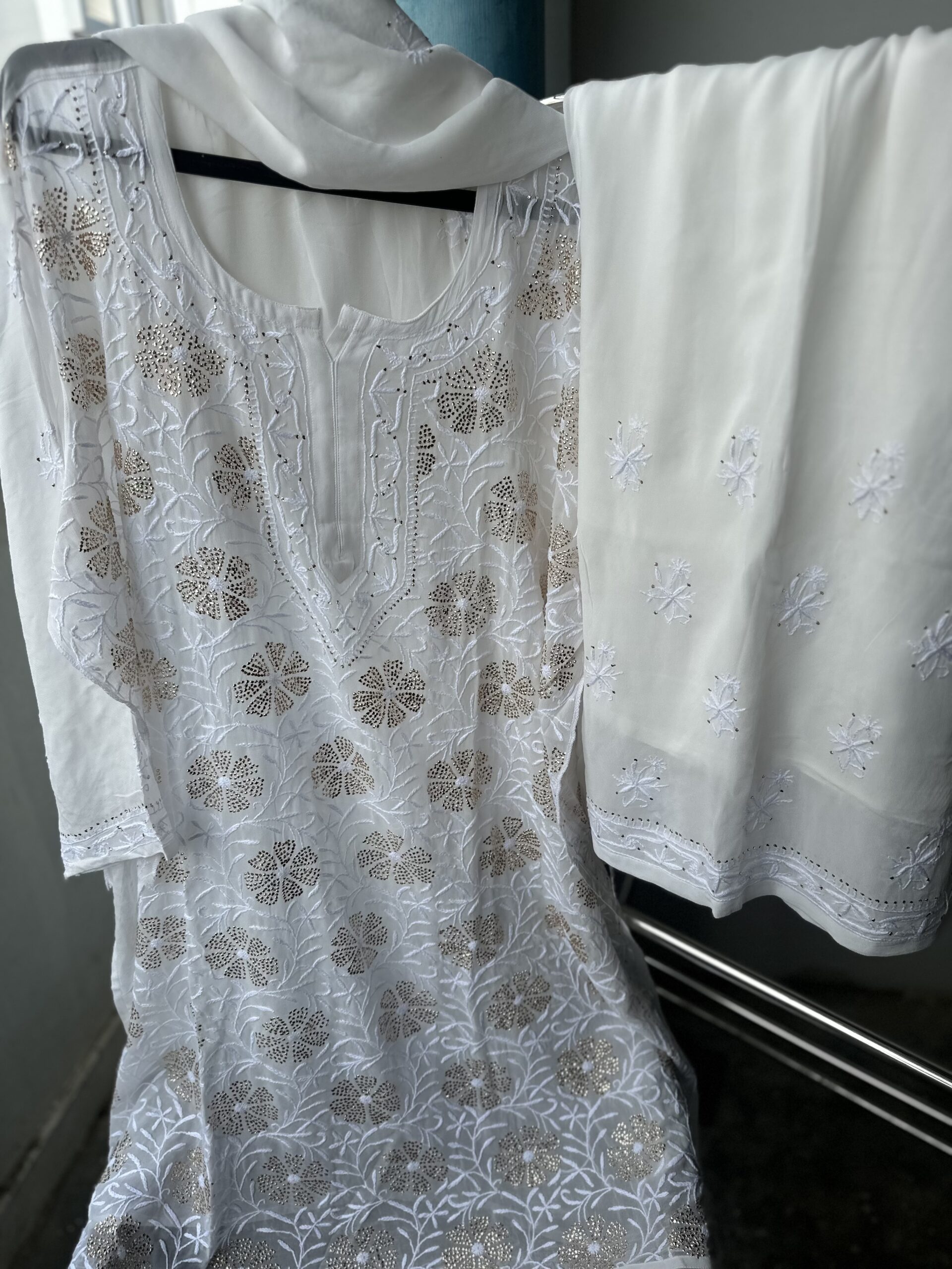 Viscose Chikankari Plazzo set with Fine Lucknowi Chikankari with All Over Mukaish Work