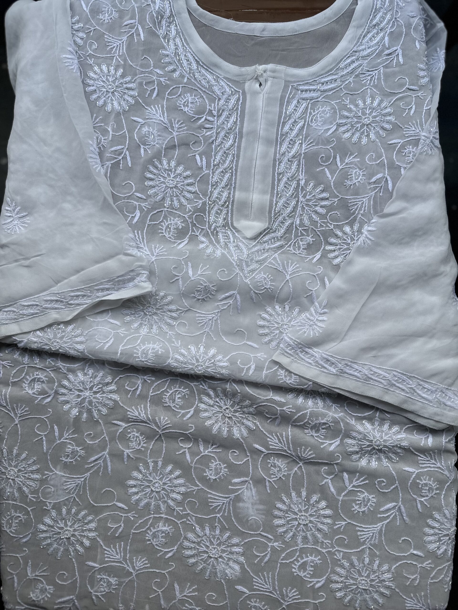 Viscose Chikankari Plazzo set with Fine Lucknowi Chikankari Beads and Pearls Work - Image 2