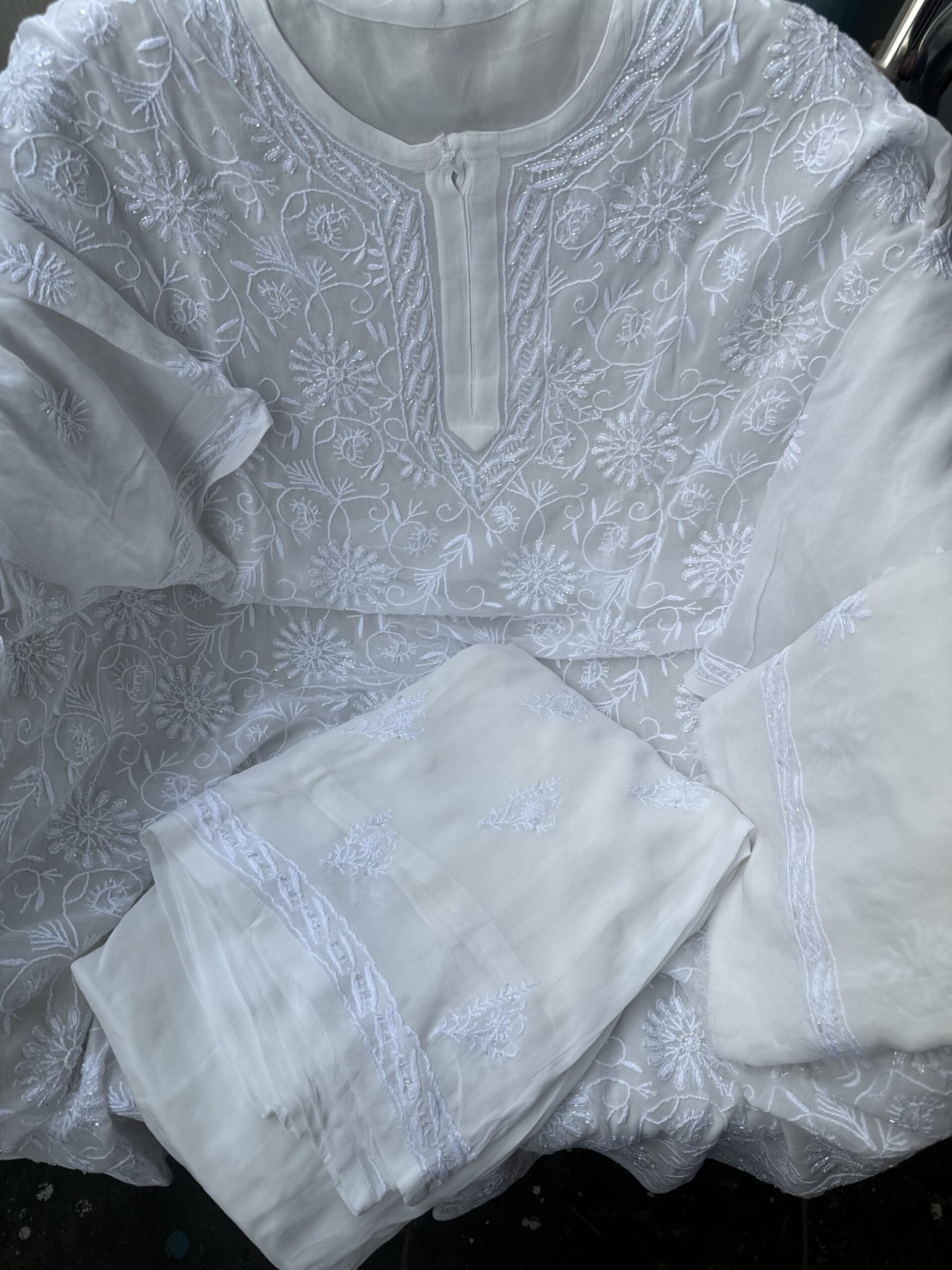 Viscose Chikankari Plazzo set with Fine Lucknowi Chikankari Beads and Pearls Work - Image 3