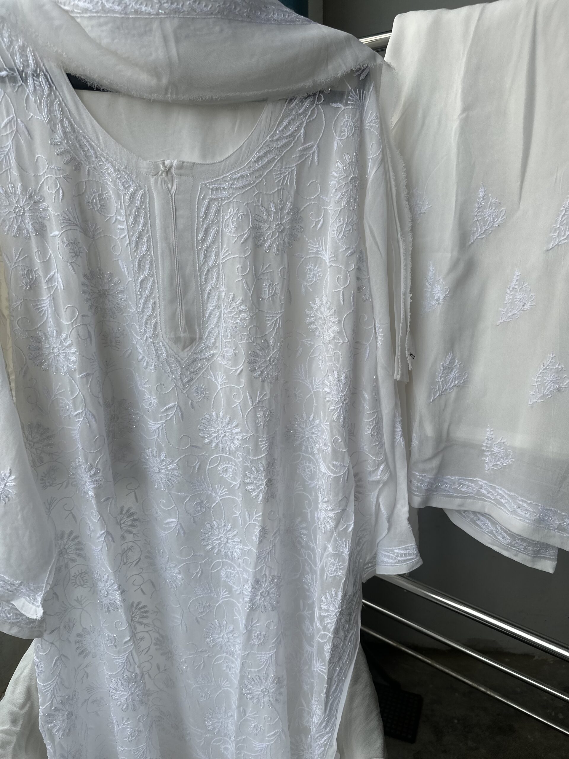 Viscose Chikankari Plazzo set with Fine Lucknowi Chikankari Beads and Pearls Work - Image 4