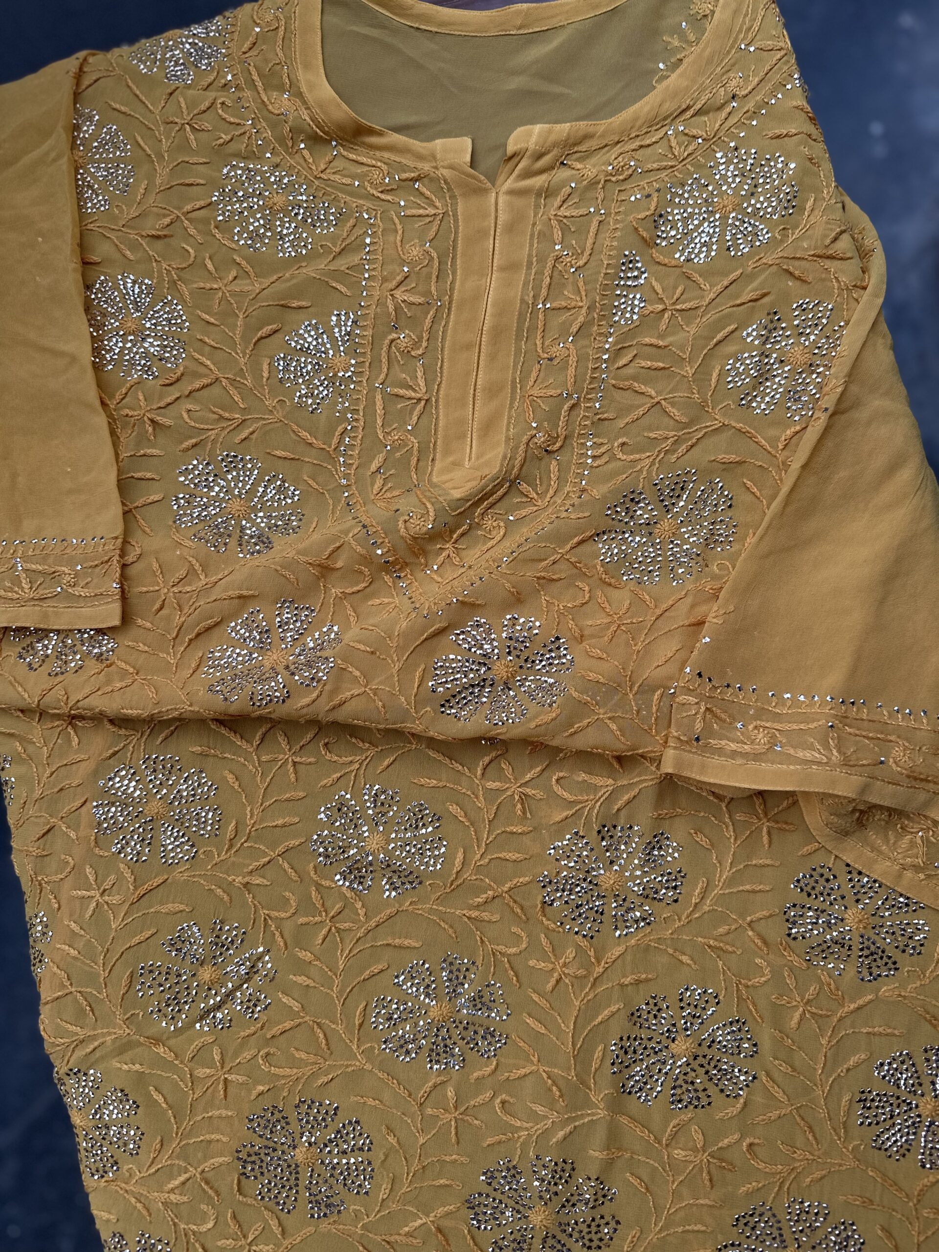 Viscose Chikankari Plazzo set with Fine Lucknowi Chikankari All Over Mukaish work - Image 2