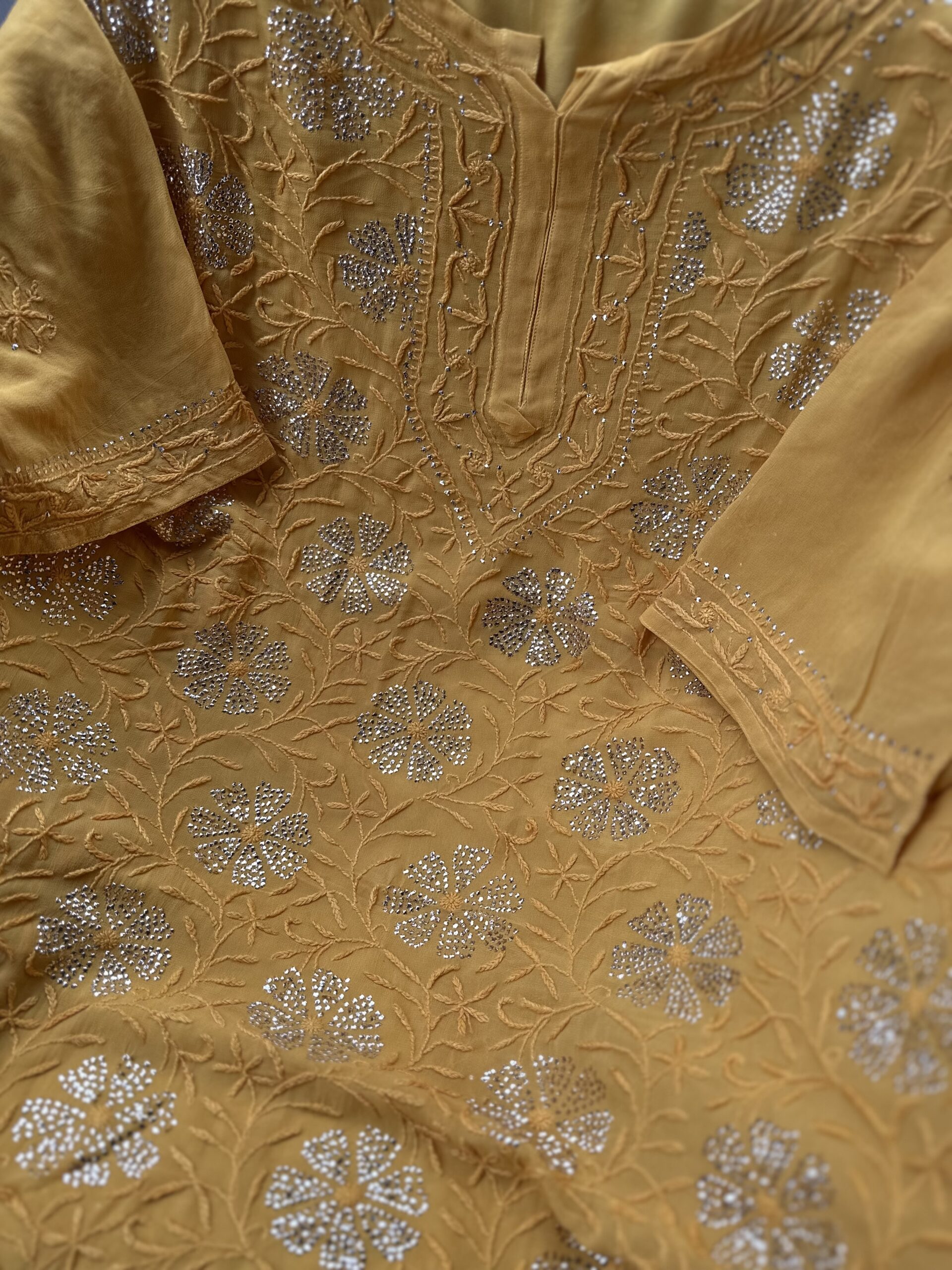 Viscose Chikankari Plazzo set with Fine Lucknowi Chikankari All Over Mukaish work - Image 4