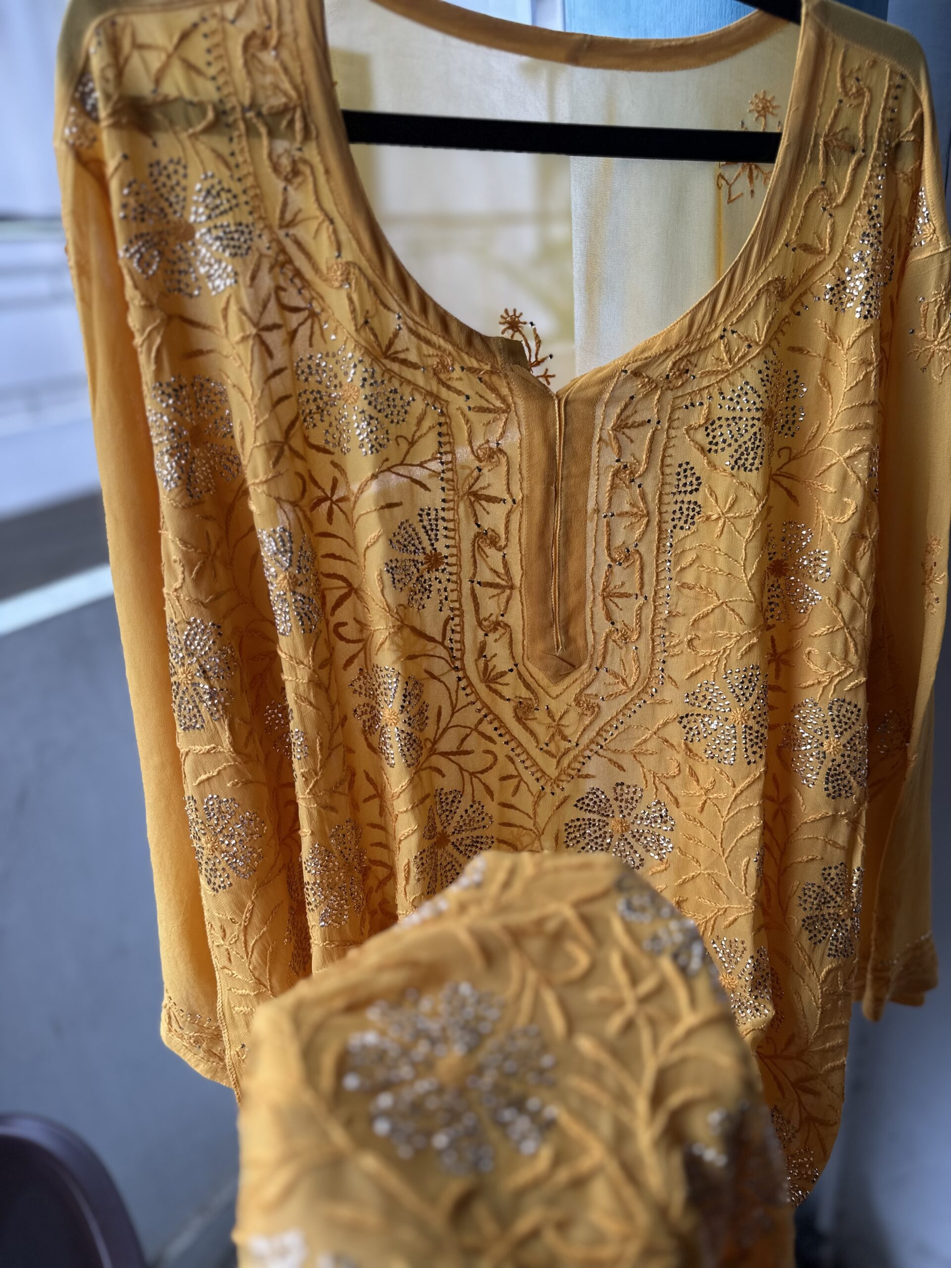 Viscose Chikankari Plazzo set with Fine Lucknowi Chikankari All Over Mukaish work - Image 6