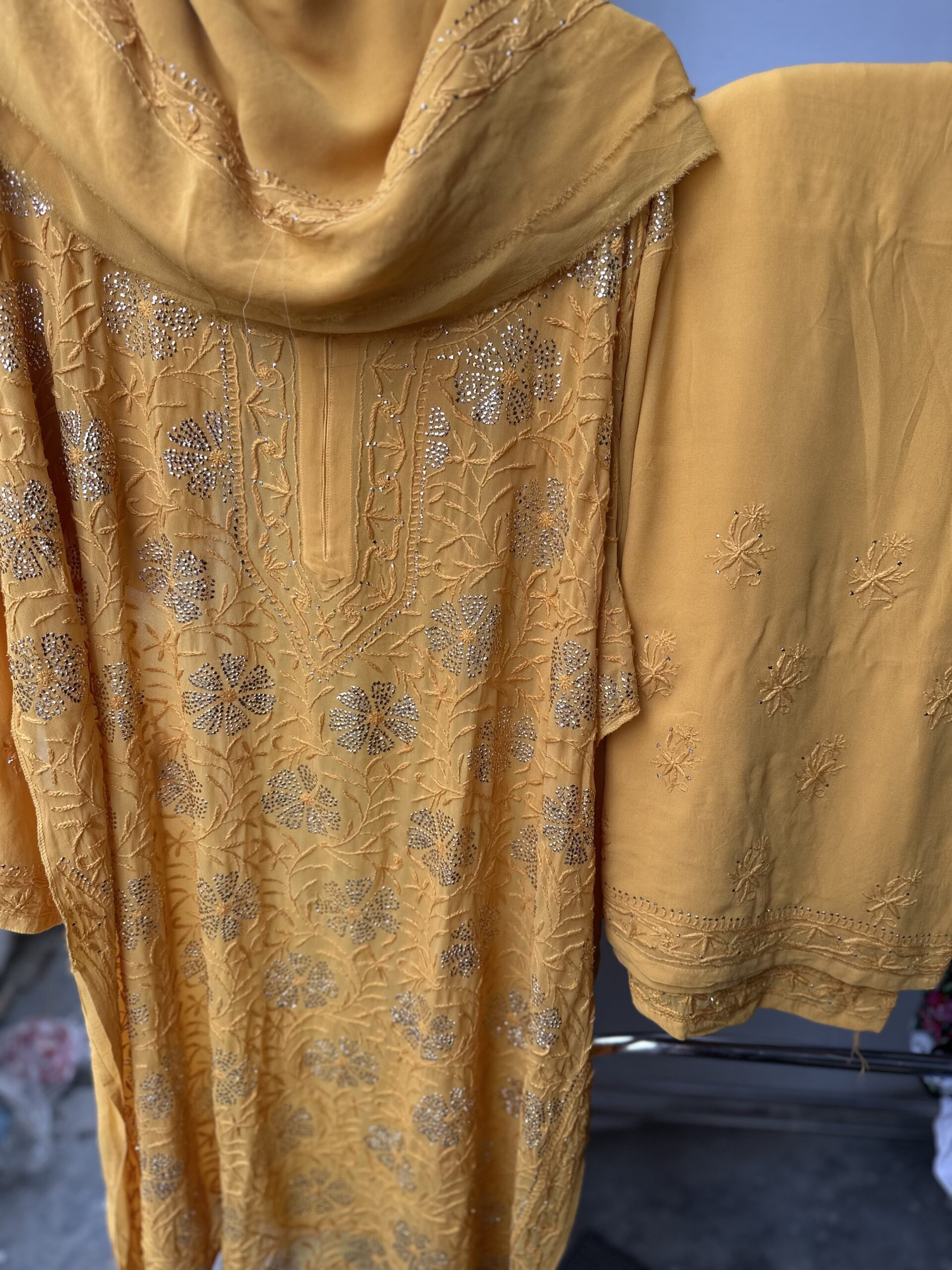 Viscose Chikankari Plazzo set with Fine Lucknowi Chikankari All Over Mukaish work - Image 7