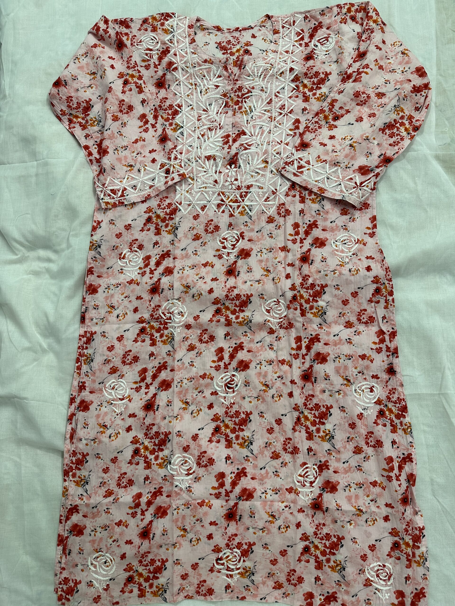 Printed Mul Cotton Kurti With Fine Lucknowi Chikankari