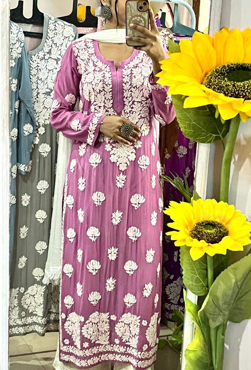 Viscose Chikankari Kurti With Lucknowi Chikankari