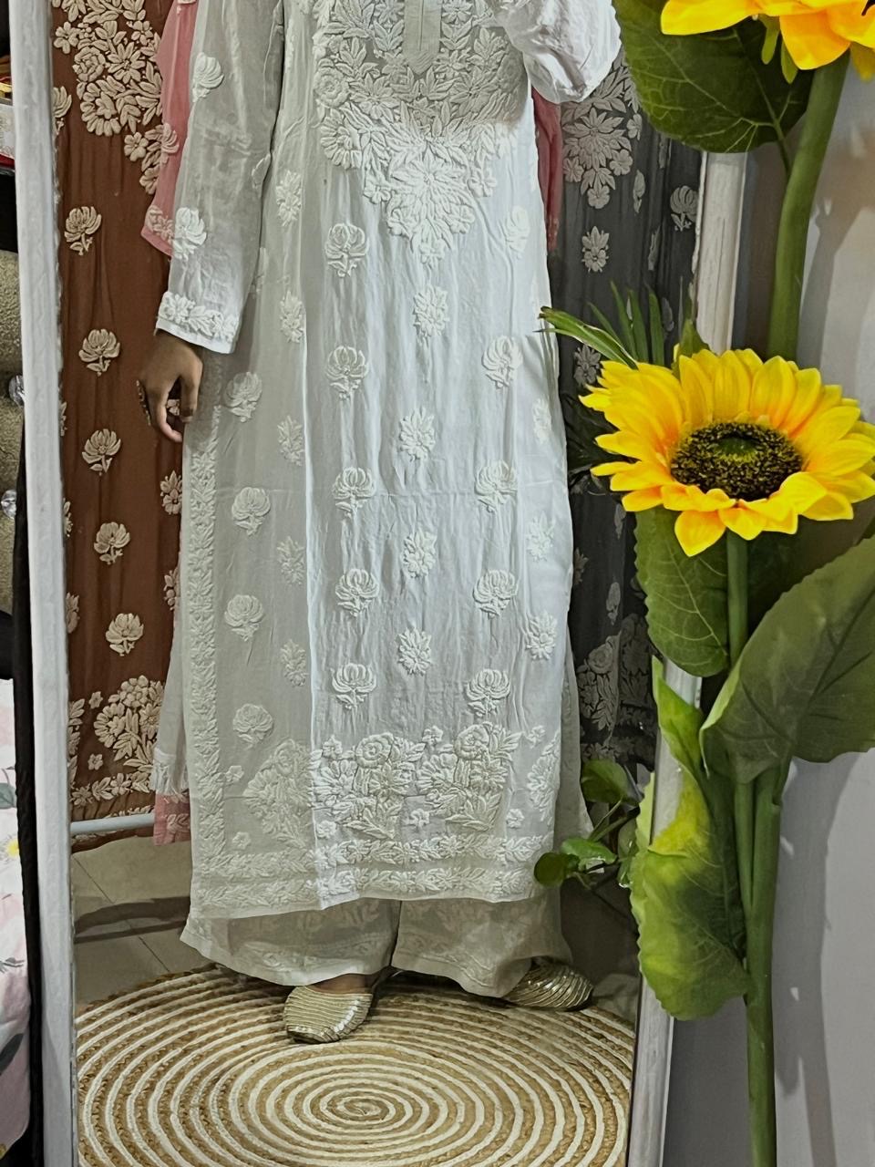 Viscose Chikankari Kurti With Lucknowi Chikankari