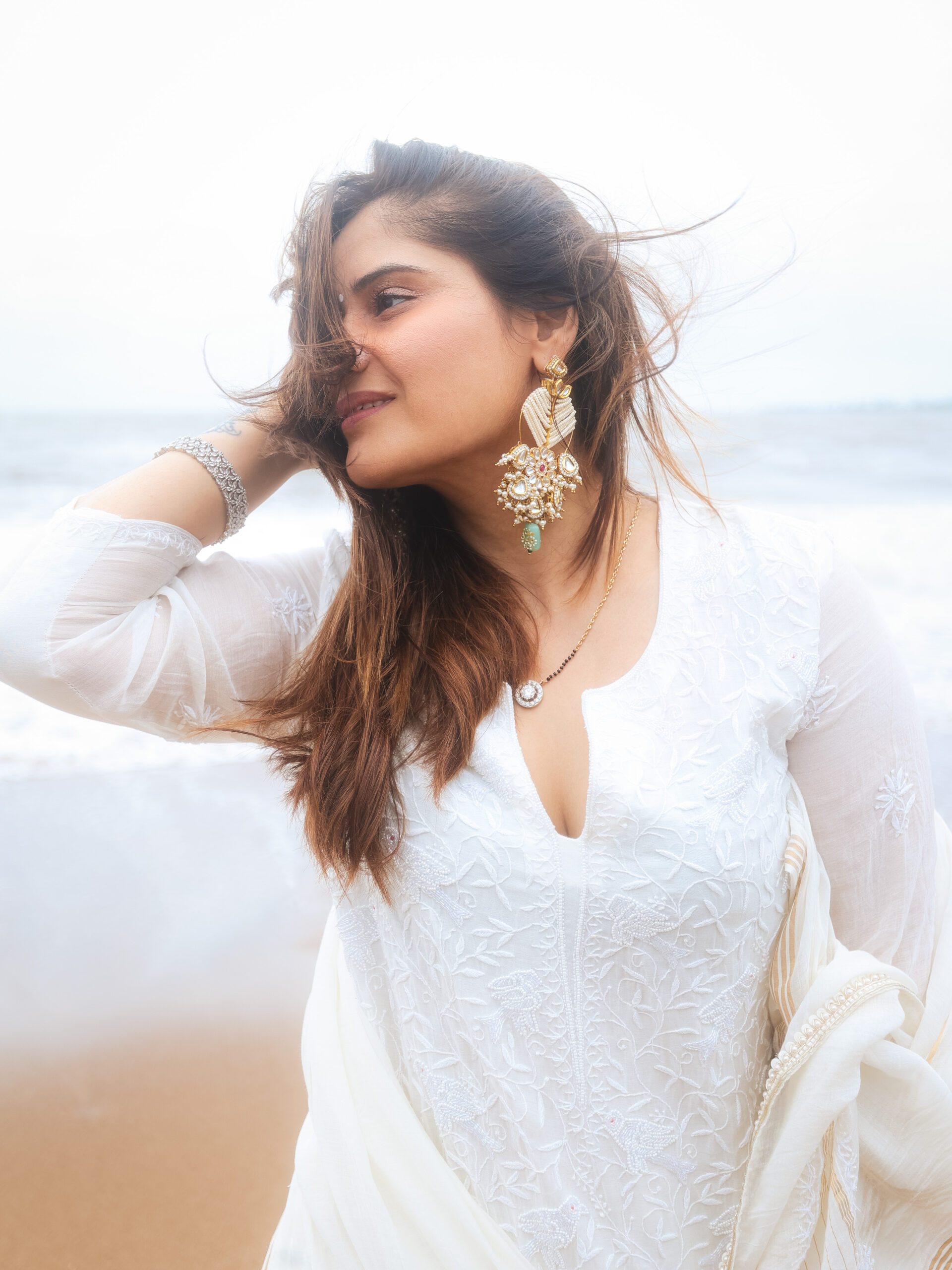 Arti Singh Chauhan Bird Mul Chanderi Unstitched Kurta and dupatta With Fine Lucknowi Chikankari Beads and Pearls work