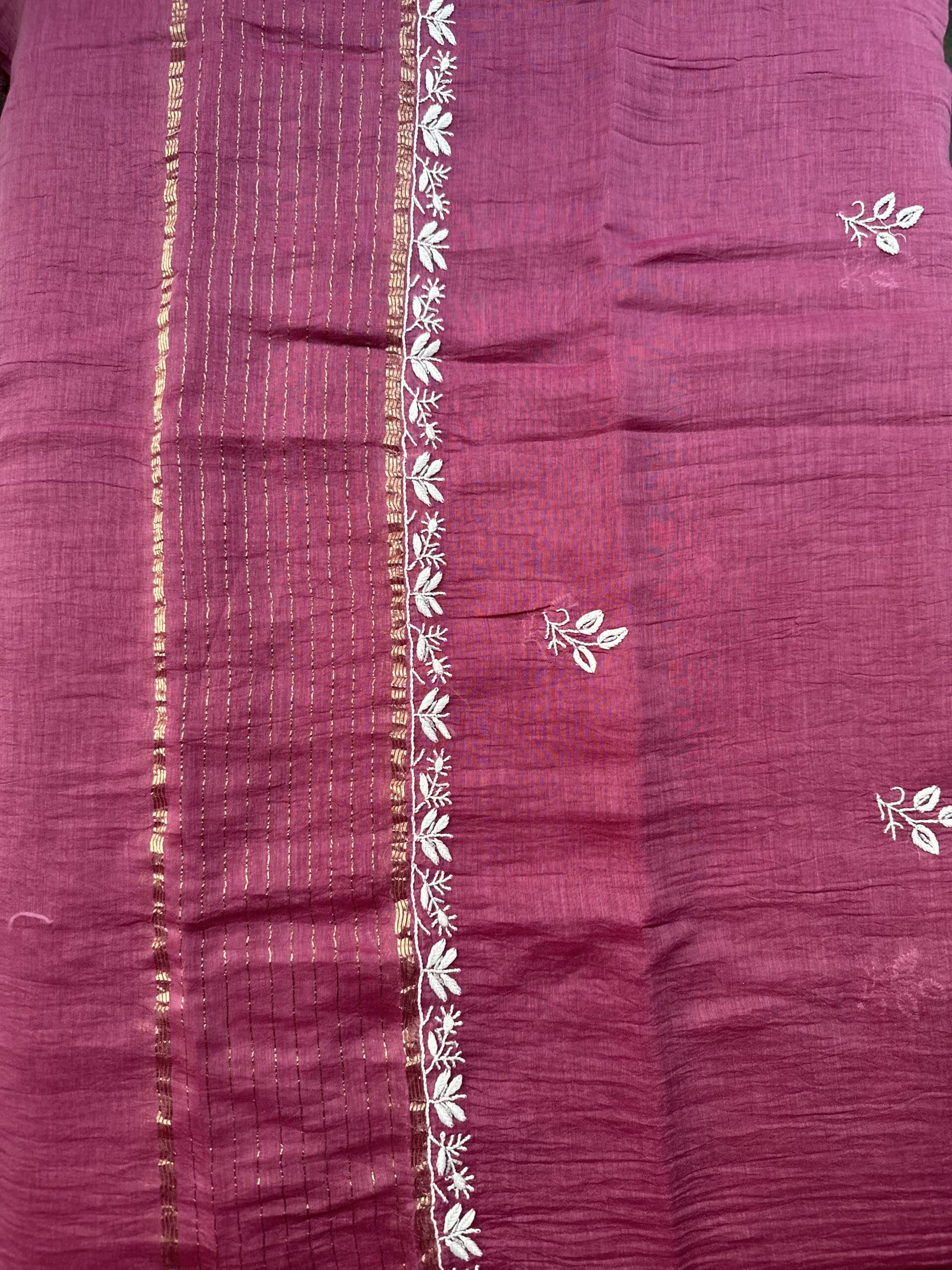 Wine Mul Chanderi A Line Kurta And Dupatta Set with fine lucknowi chikankari beads and cutdana embellishment - Image 5