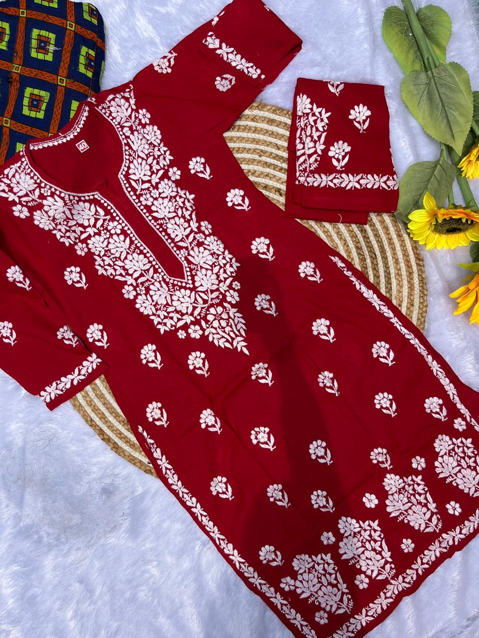 Mul Cotton Chikankari Salwar Set With Lucknowi Chikankari