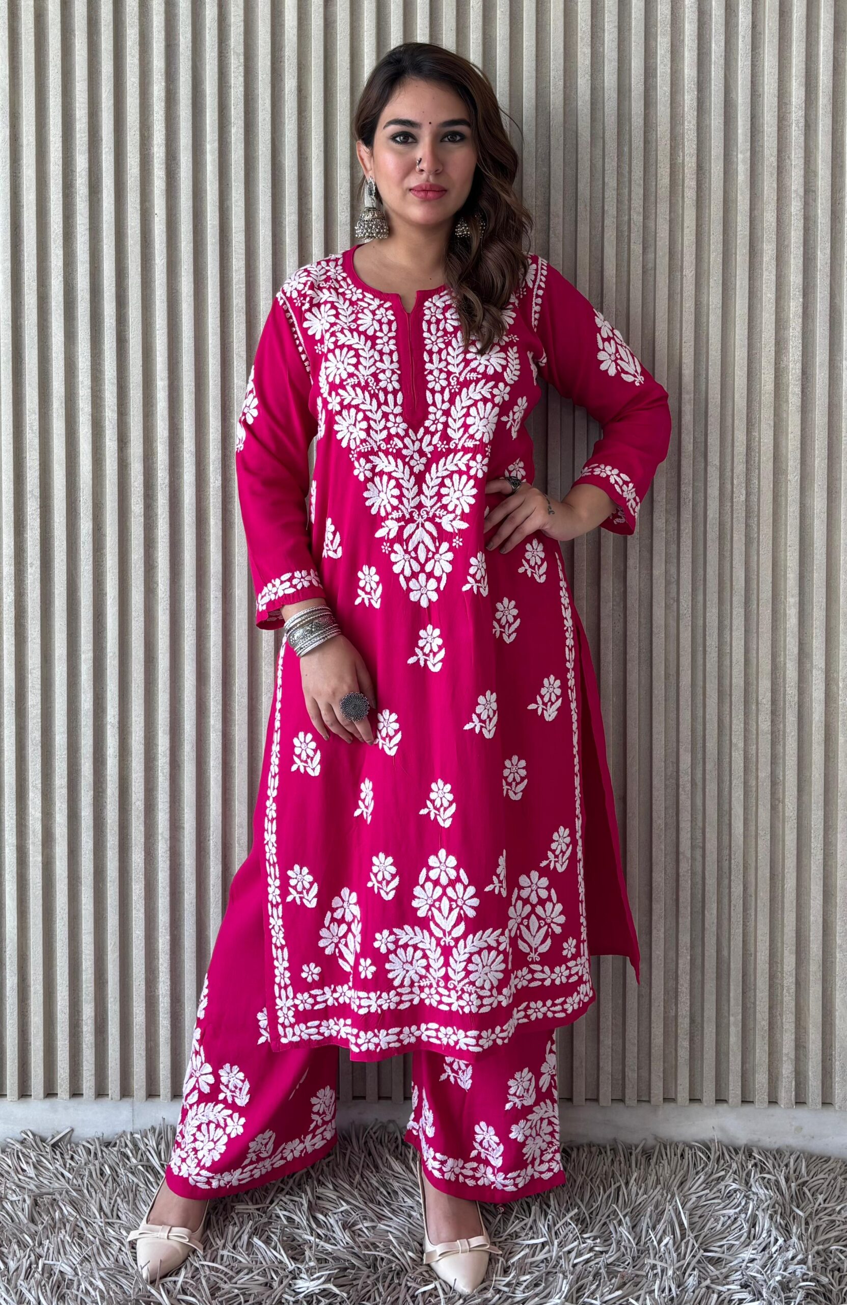 Rayon Chikankari  Plazzo  Set