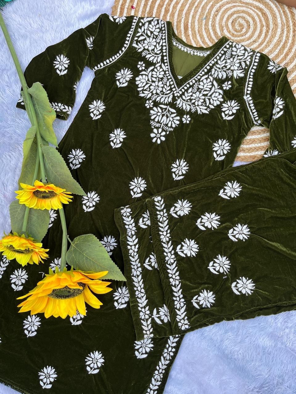 VelVet Chikankari Plazzo Set