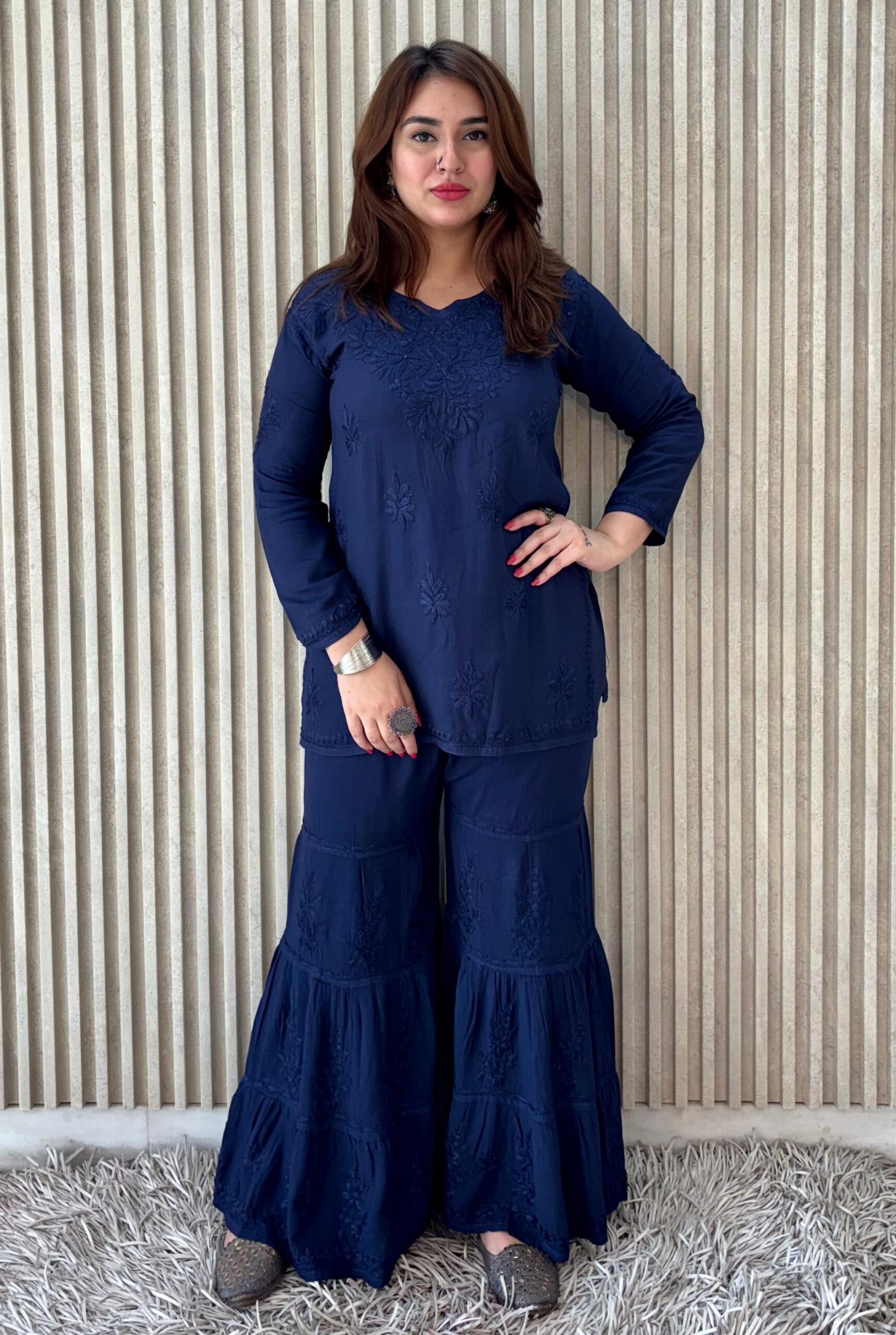 Rayon Chikankari  Gharara Set