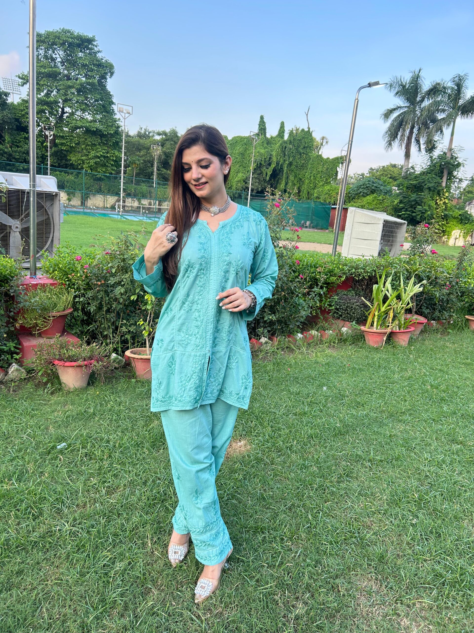 Mal Mal Chikankari Co ord set  with lace work