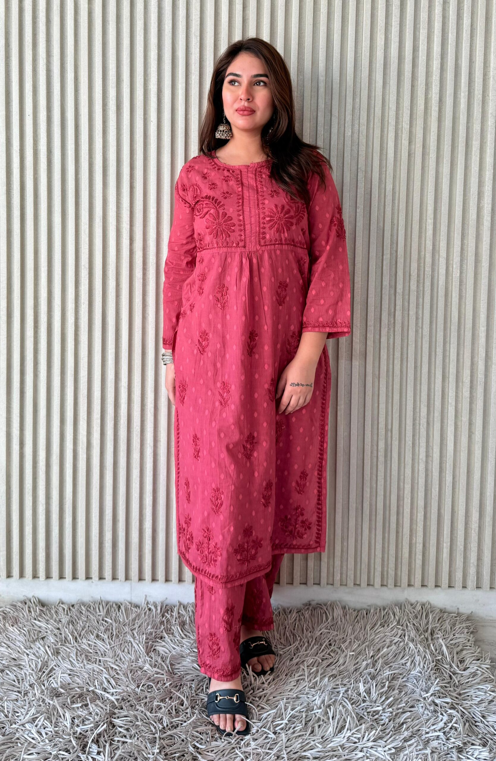 DolbyCotton A line Lucknowi Chikankari  Plazzo Set