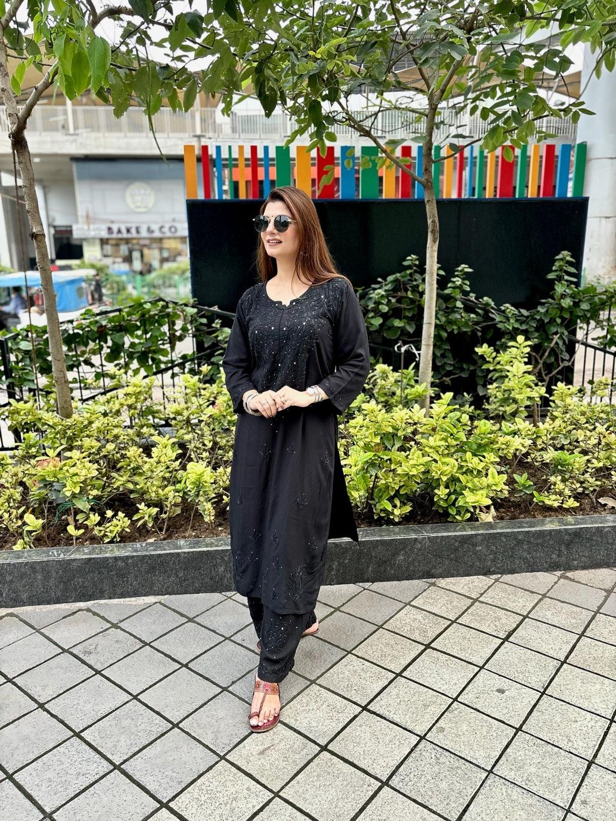 Rayon Chikankari Kurti And Plazzo Set