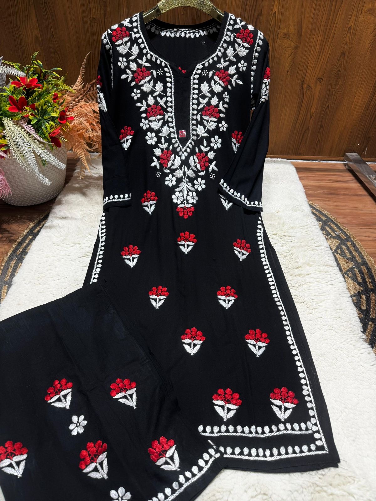 Rayon Chikankari Plazzo Set  with lucknowi chikankari work