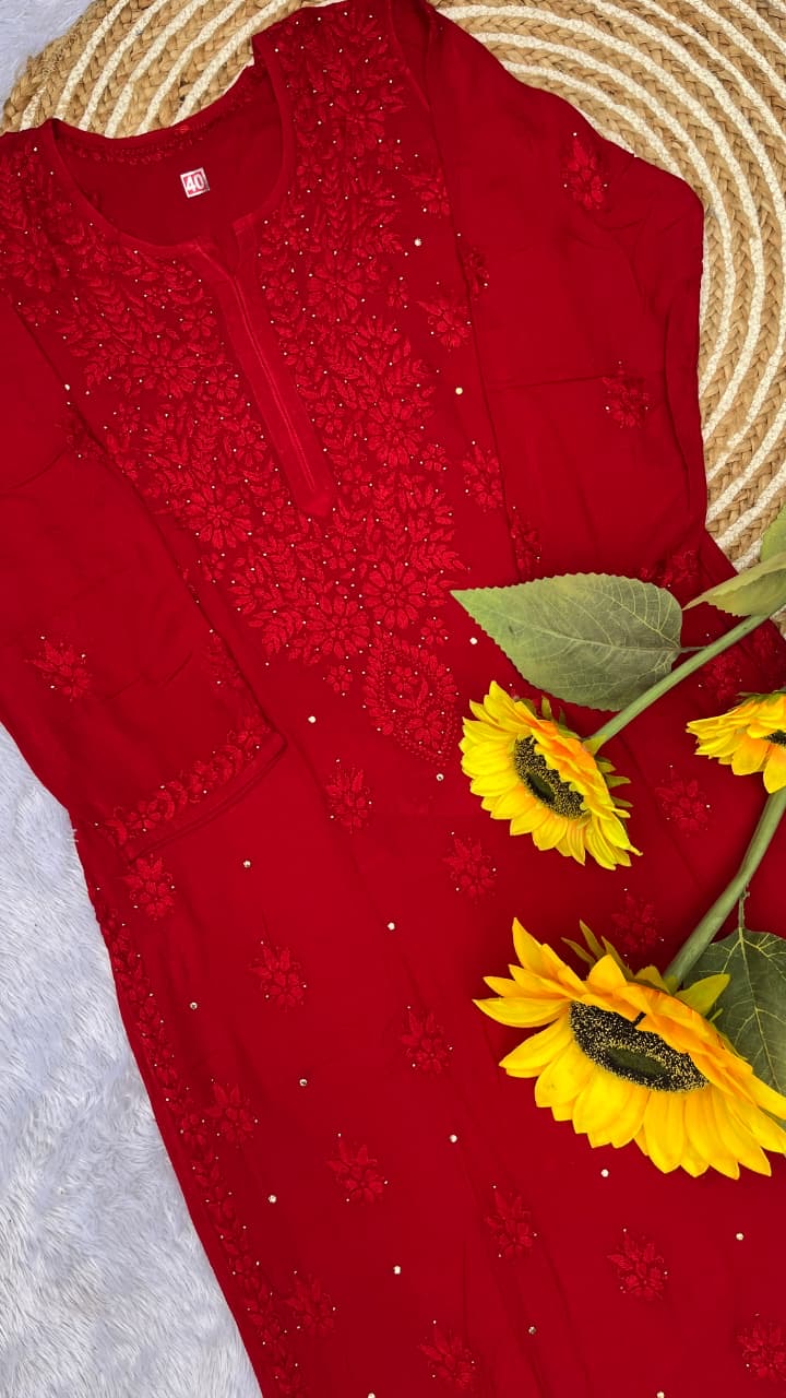 Modal Chikankari Kurti With Mukaish Work