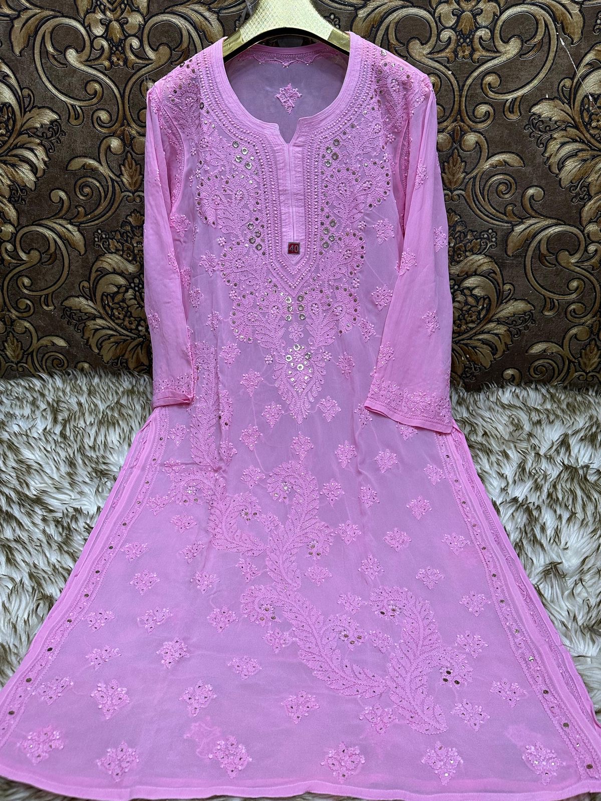Viscose  Chikankari Kurti With Mukaish Work