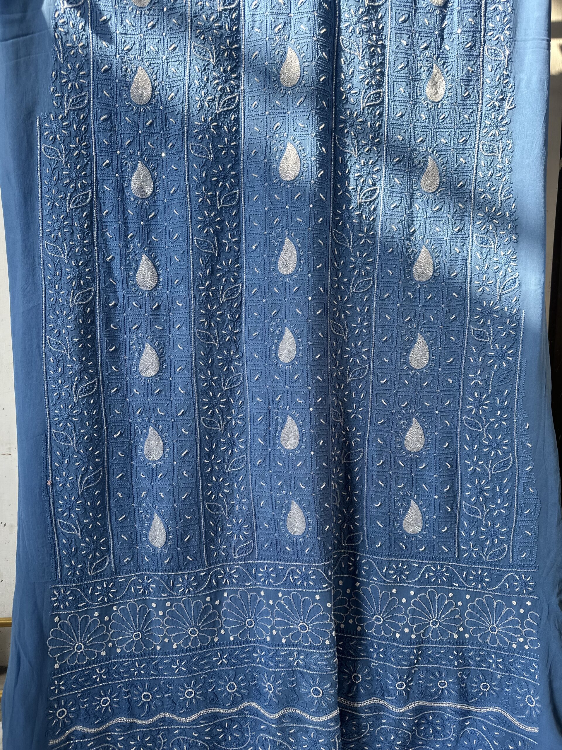 Viscose Georgette Unstitched Kurta and dupatta set with beads and pearls work