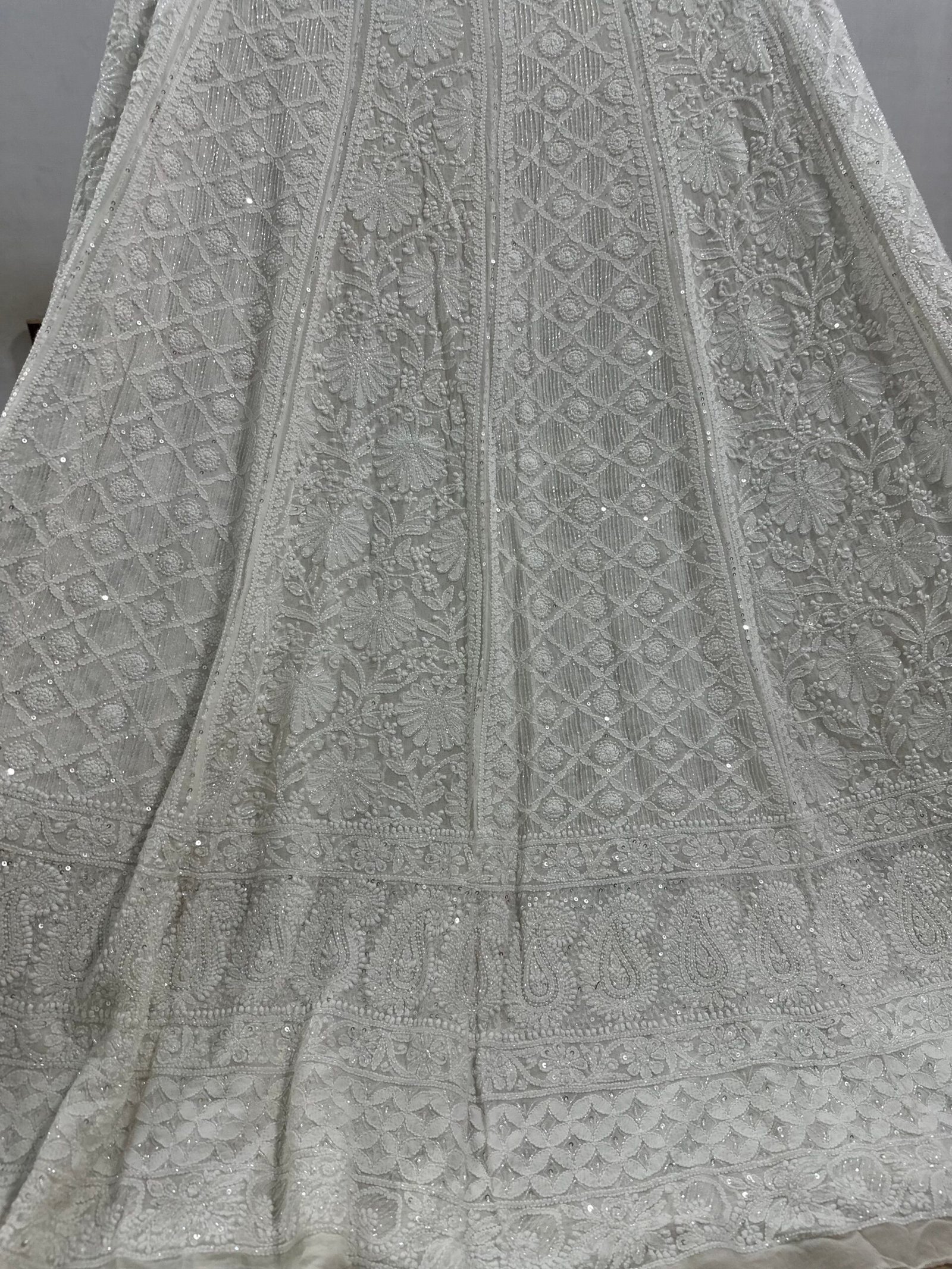 Pre Georgette Chikankari Lehenga Set With Beads Cutdana Sequins Embellishment