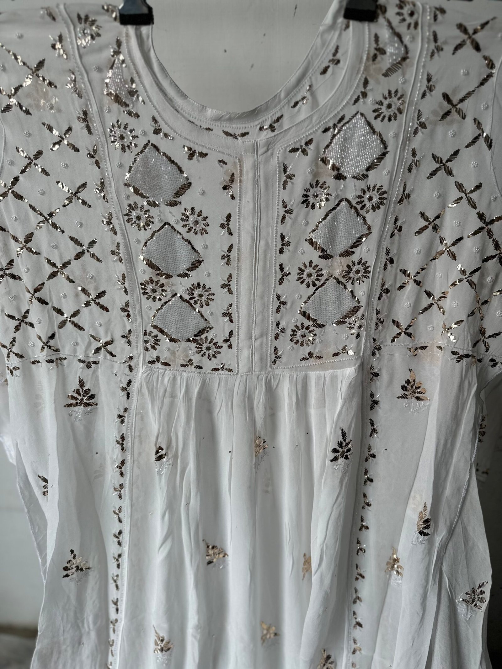 Viscose Georgette  A  Line Kurta  Dupatta And 2 -Layer Gharara Set With Mukaish/ Badla ,Beads and Cut embellishment