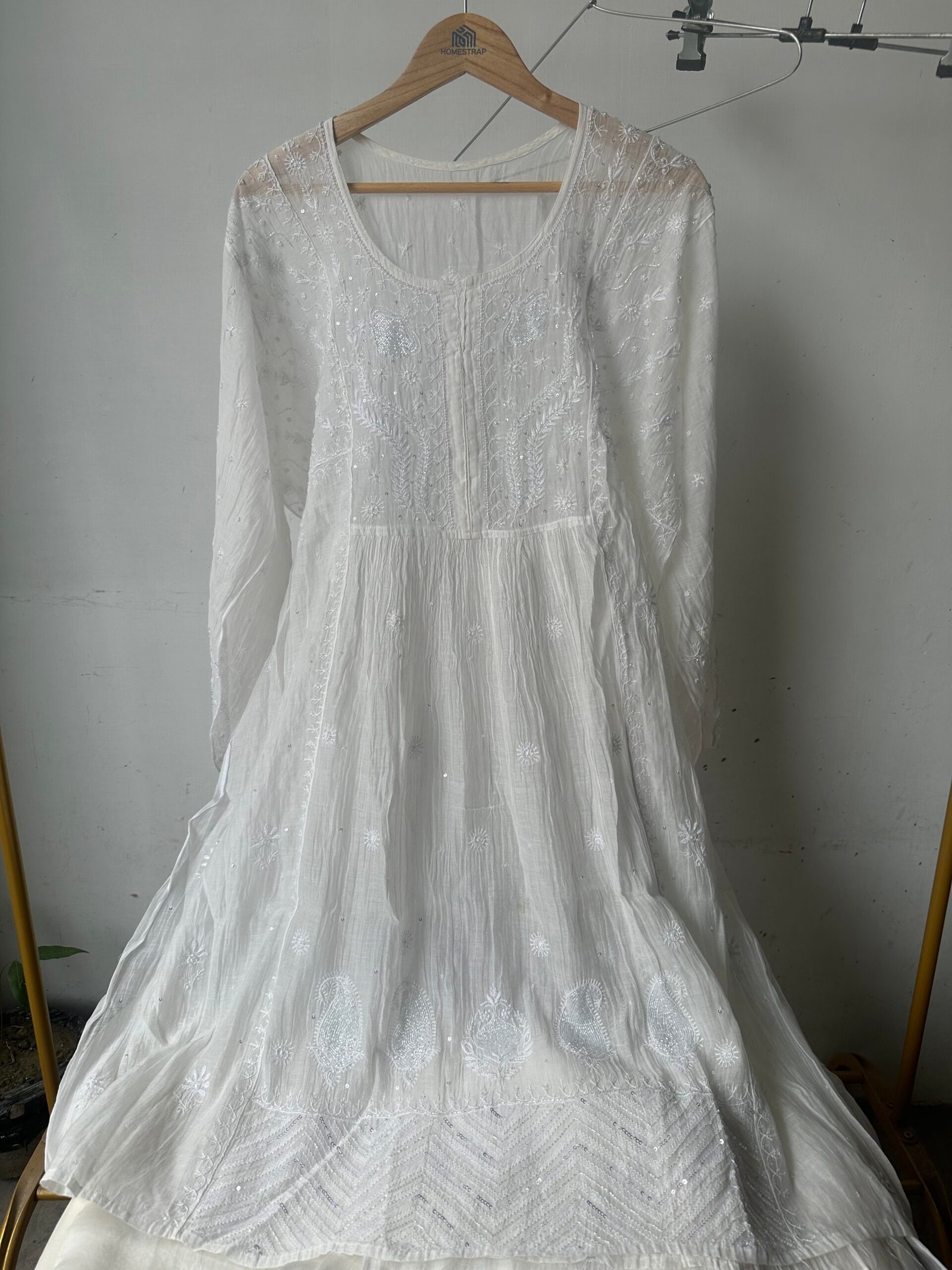 White Pure Mul Chanderi Gharara set with fine lucknowi chikankari beads and pearls work