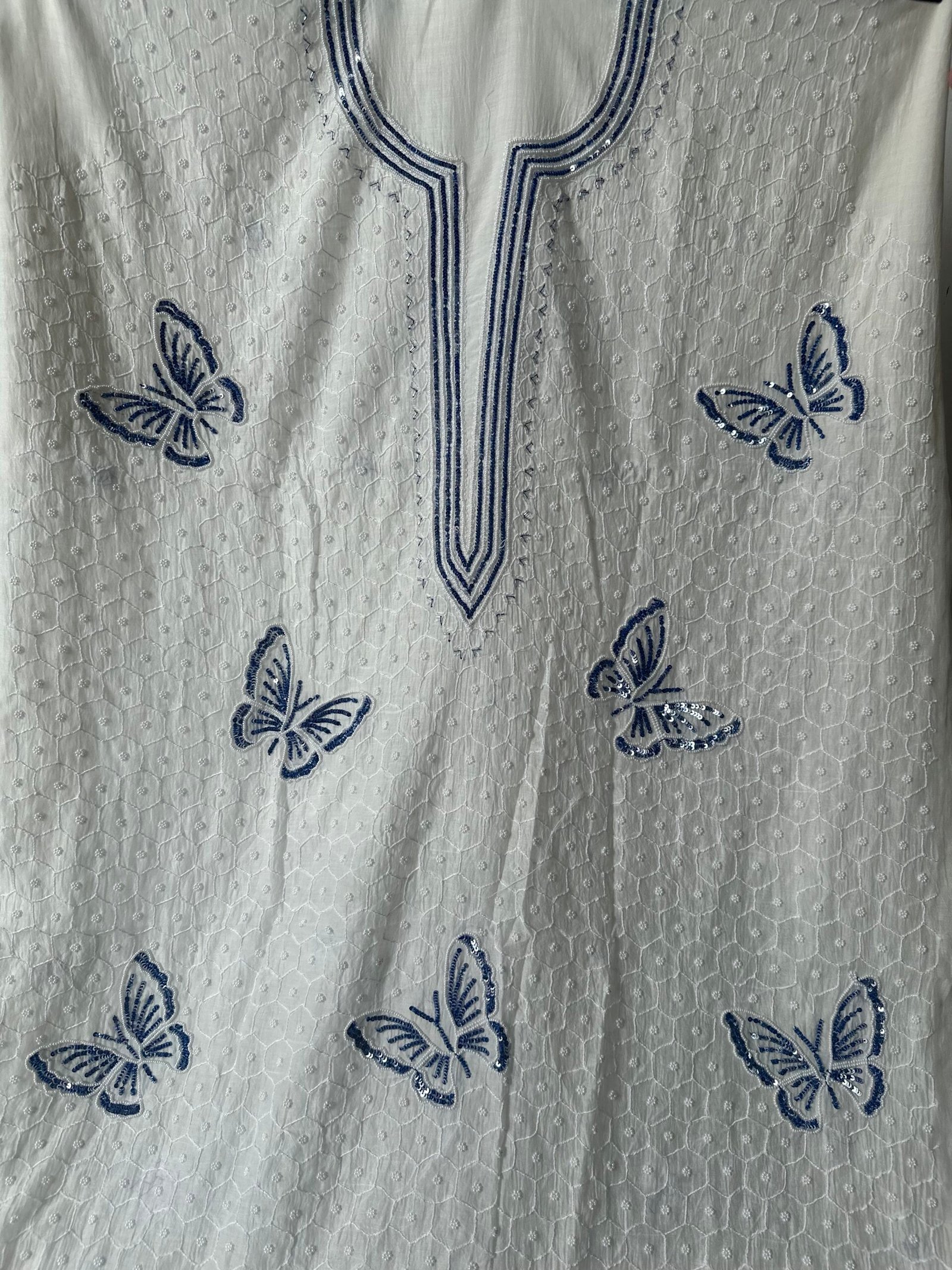 Butterfly Mul Chanderi  Kurta and dupatta With Fine Lucknowi Chikankari  Beads And  Pearls work