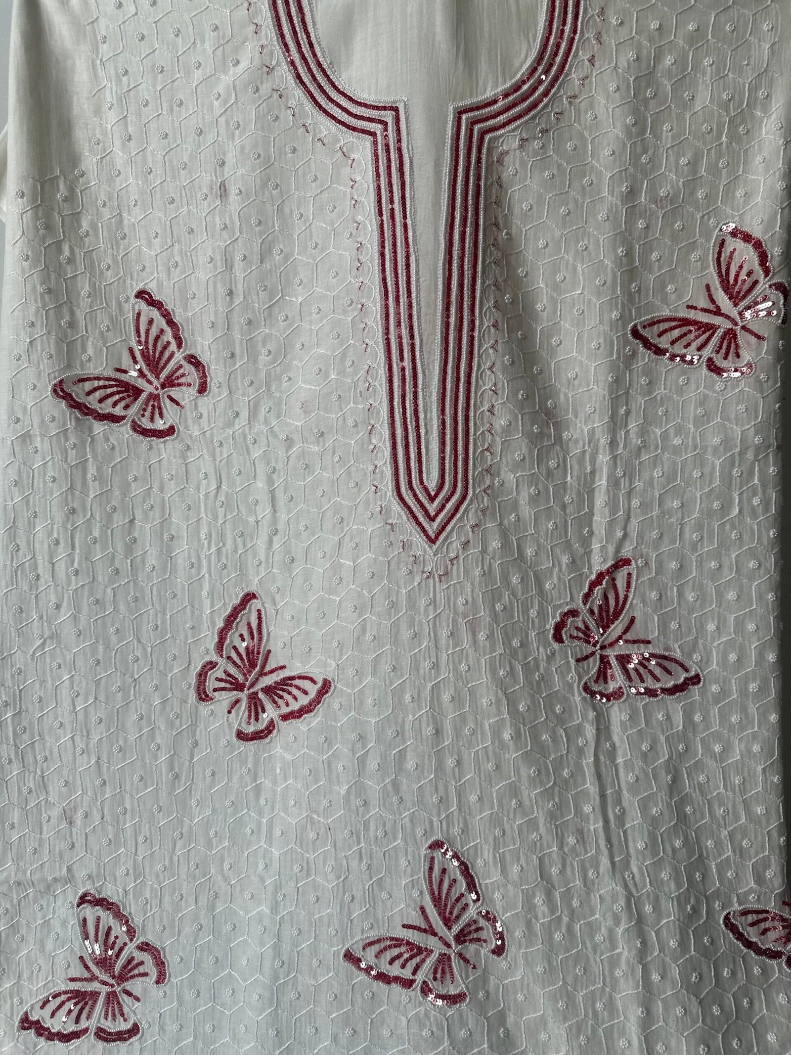 Butterfly Mul Chanderi  Kurta and dupatta With Fine Lucknowi Chikankari  Beads And  Pearls work