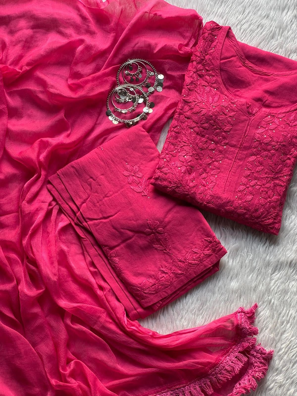 Rayon Chikankari Plazzo set  with Qureshiya Dupatta
